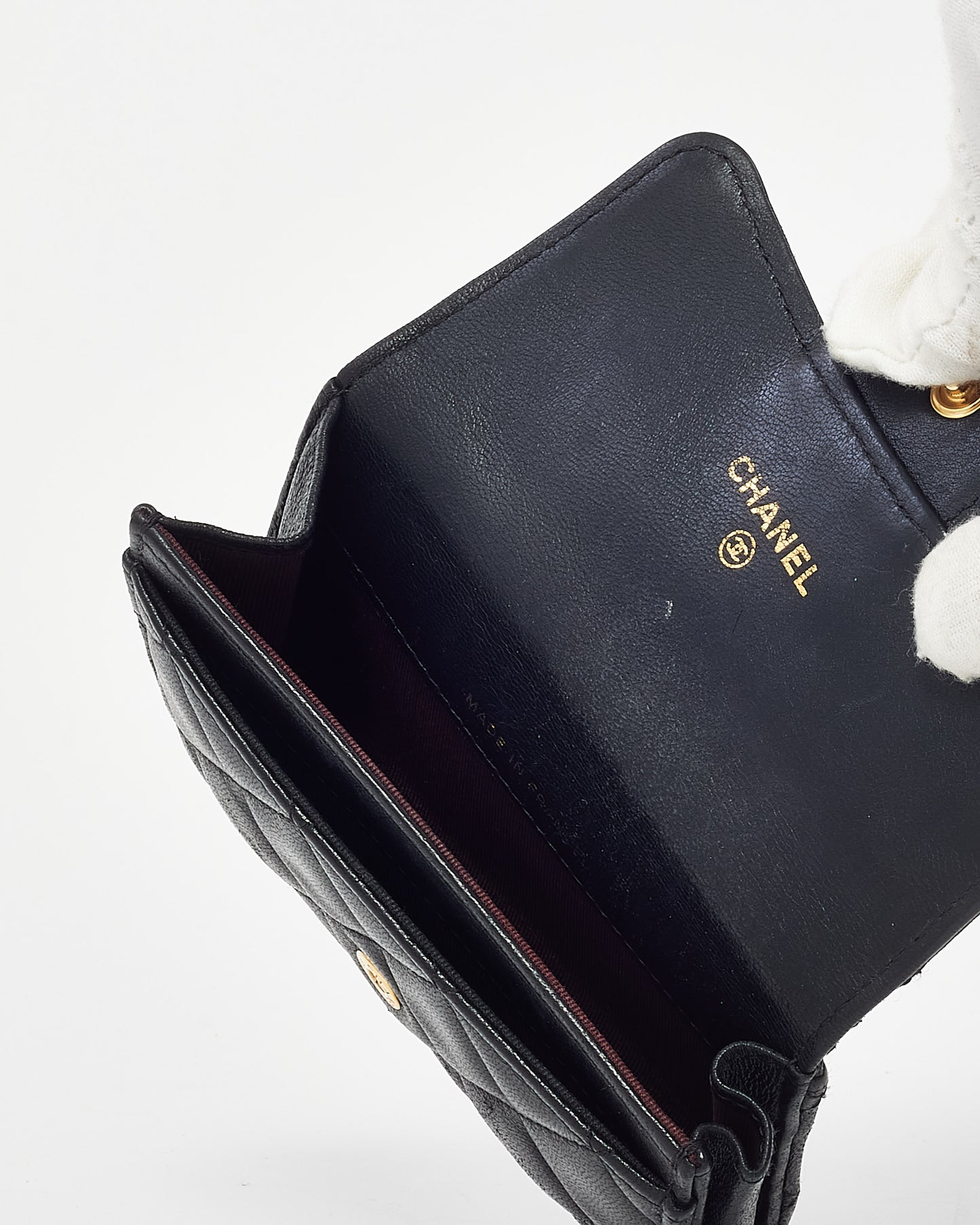 Chanel Black Quilted Lambskin Leather Flap Card Case Wallet GHW