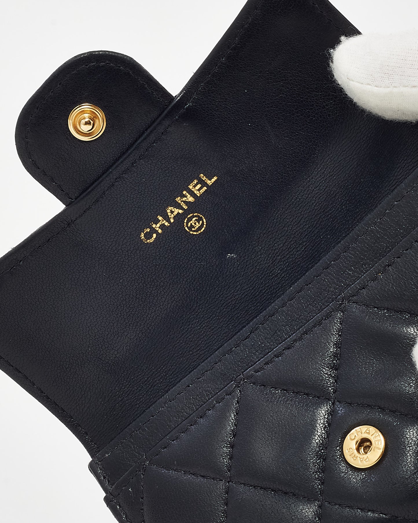 Chanel Black Quilted Lambskin Leather Flap Card Case Wallet GHW