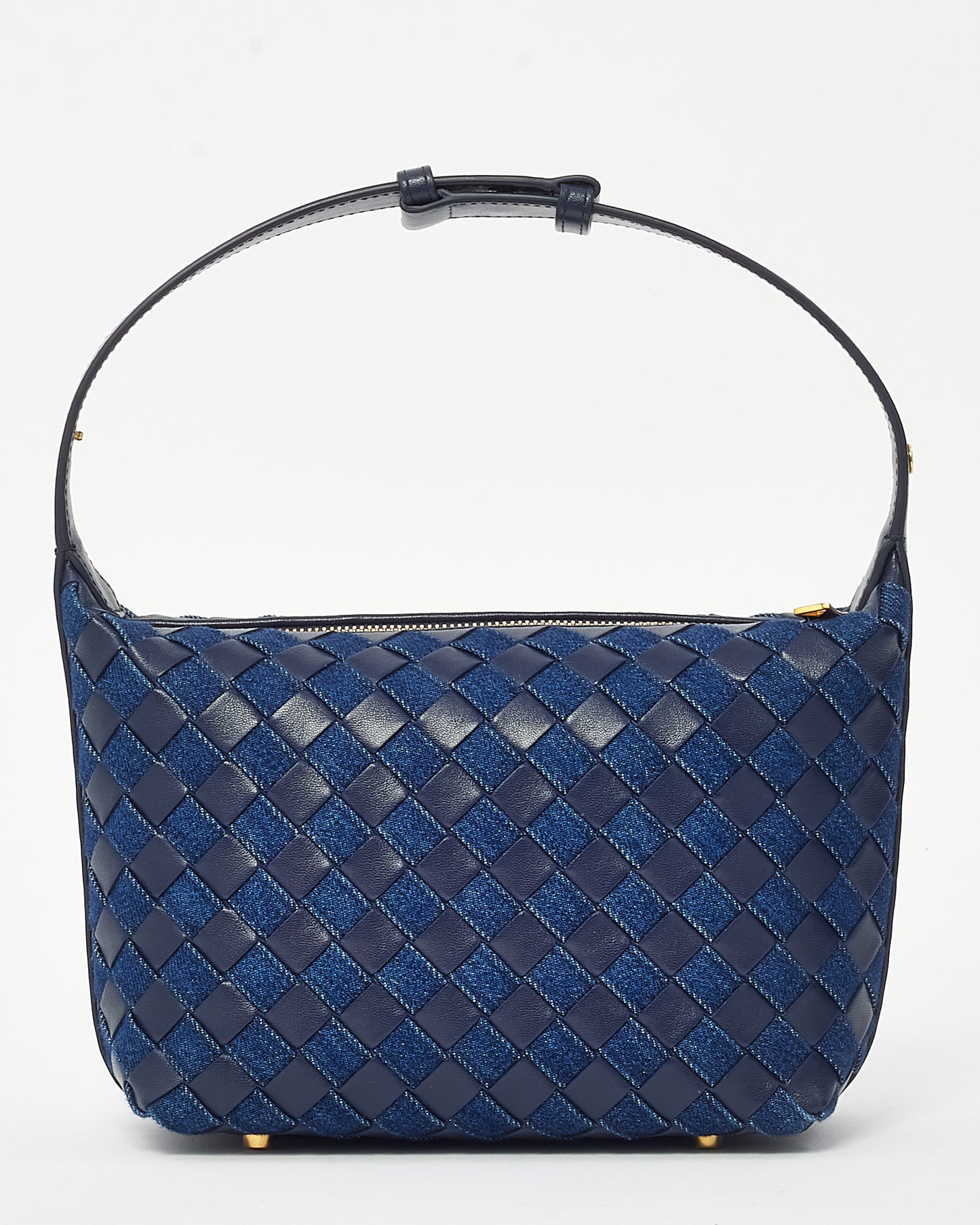 Bottega Veneta Navy and Indigo Intrecciato-Woven Leather and Denim Mini Wallace Bag