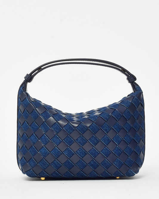 Bottega Veneta Navy and Indigo Intrecciato-Woven Leather and Denim Mini Wallace Bag