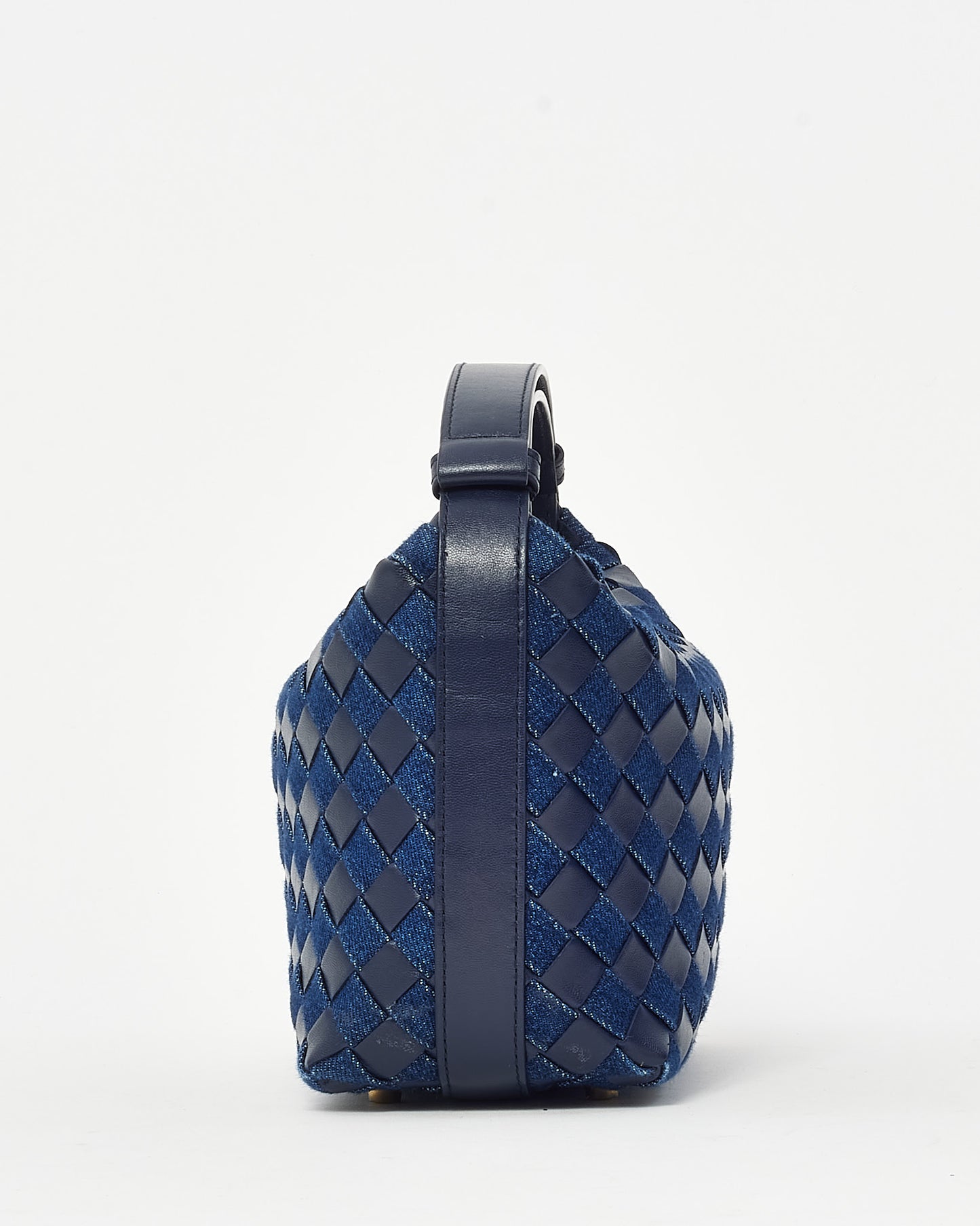 Bottega Veneta Navy and Indigo Intrecciato-Woven Leather and Denim Mini Wallace Bag