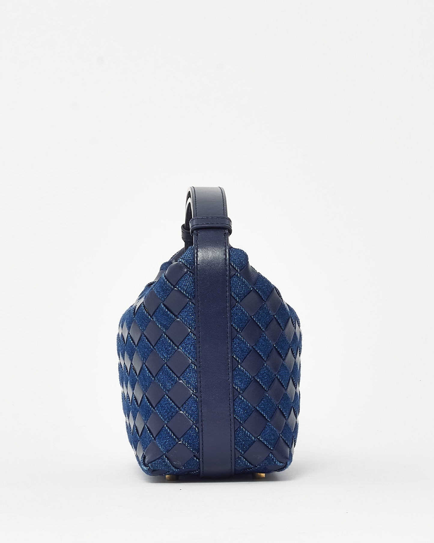 Bottega Veneta Navy and Indigo Intrecciato-Woven Leather and Denim Mini Wallace Bag