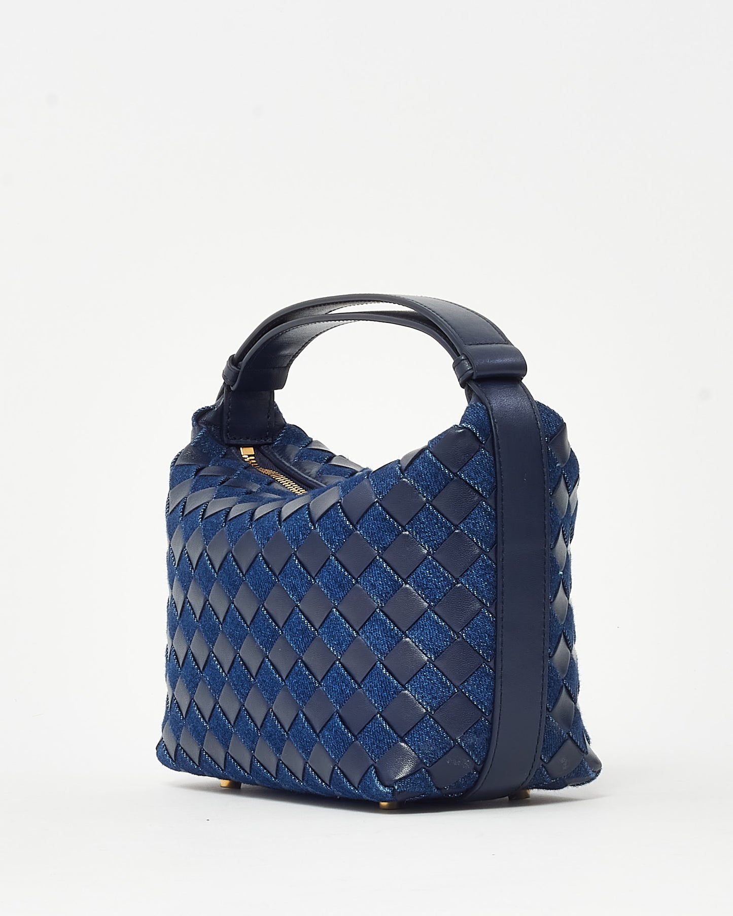Bottega Veneta Navy and Indigo Intrecciato-Woven Leather and Denim Mini Wallace Bag