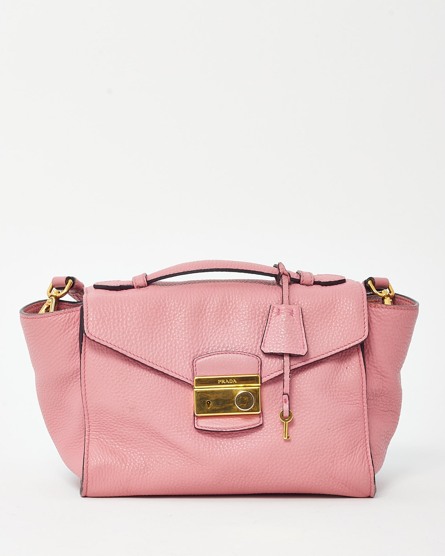 Prada Pink Vitello Daino Leather Gold Lock 2Way Shoulder Bag BT0962
