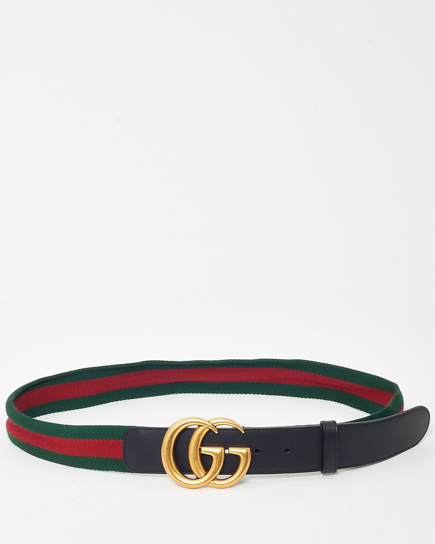 Gucci Black Leather and Red/Green Web Canvas GG Marmont Wide Belt - 90/36
