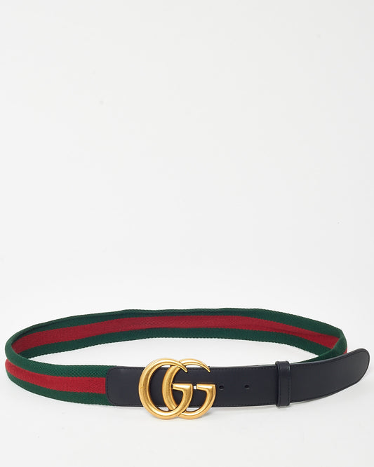 Gucci Black Leather and Red/Green Web Canvas GG Marmont Wide Belt - 90/36