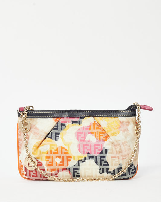 Fendi White and Multi Zucchino Canvas Flower Chain Pochette