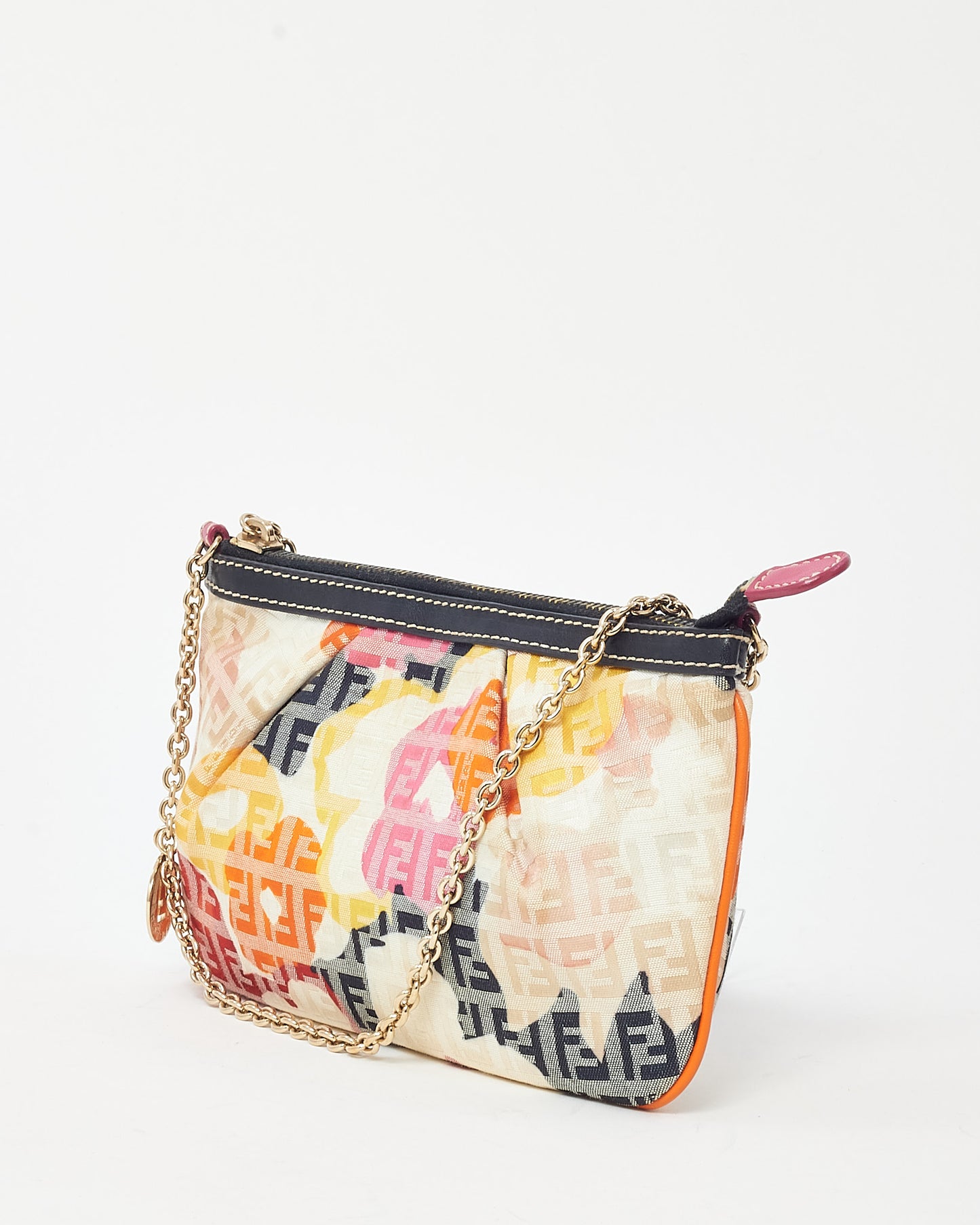 Fendi White and Multi Zucchino Canvas Flower Chain Pochette