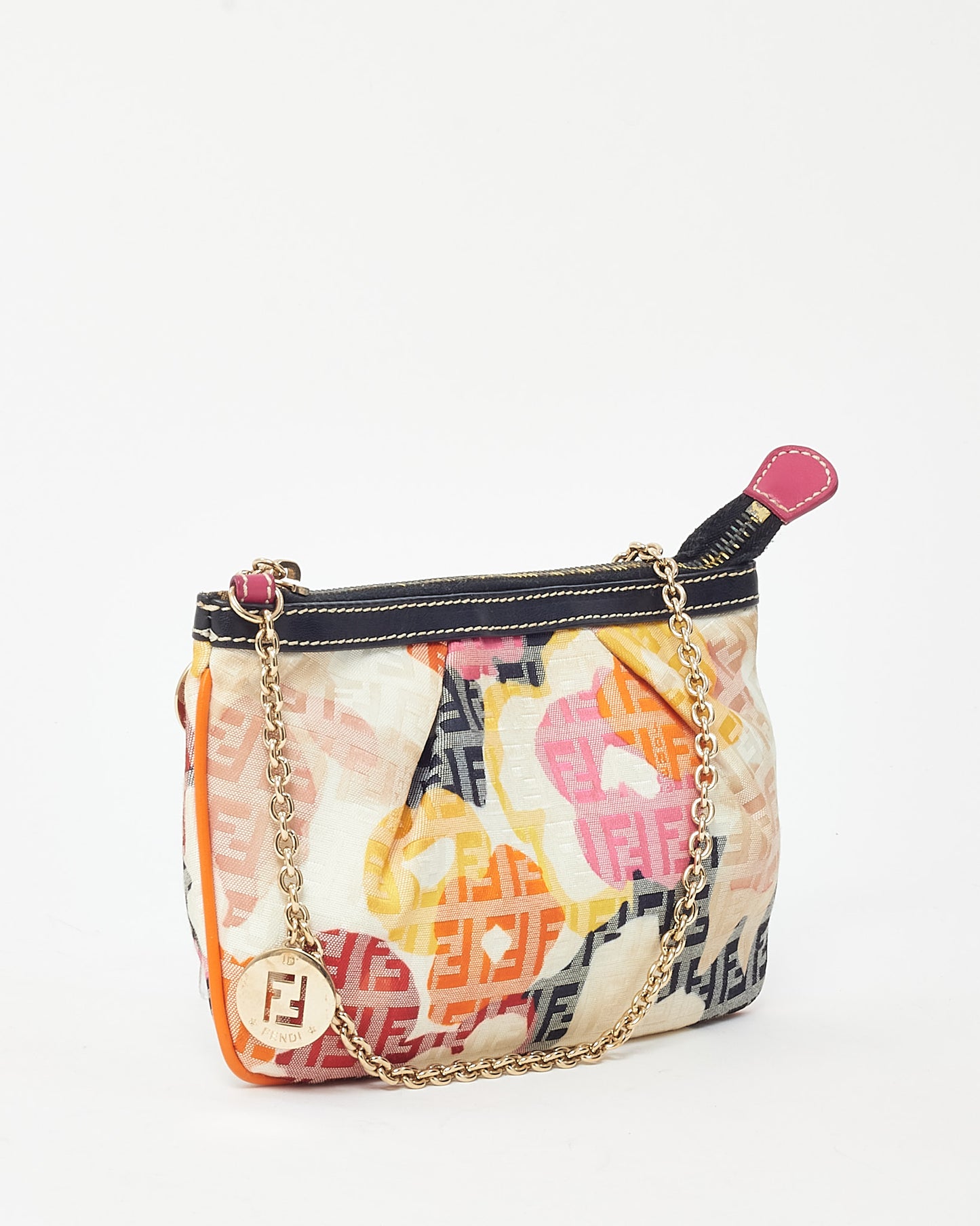 Fendi White and Multi Zucchino Canvas Flower Chain Pochette