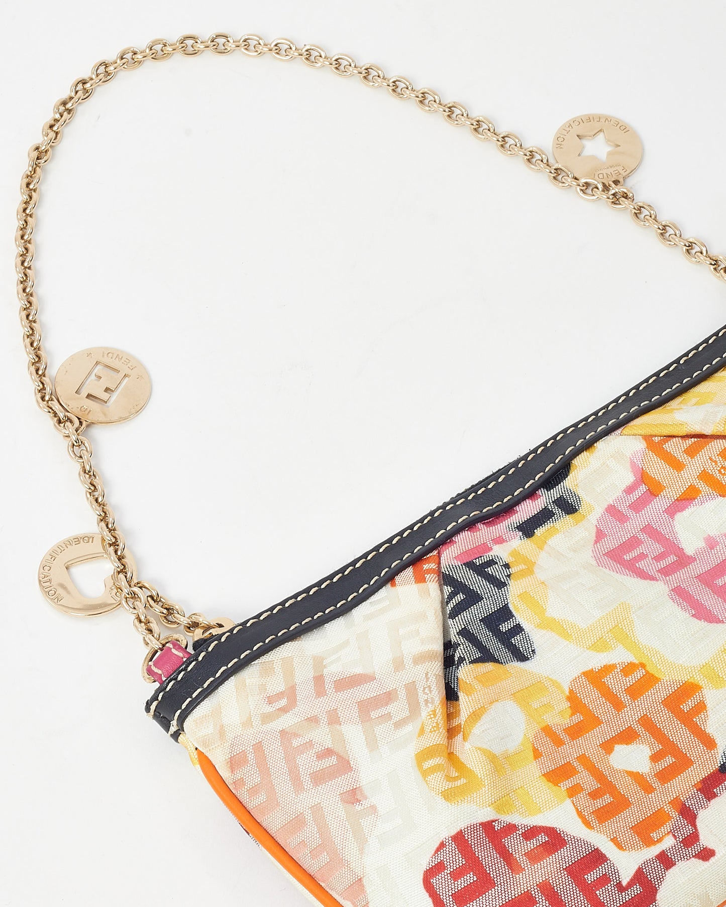 Fendi White and Multi Zucchino Canvas Flower Chain Pochette