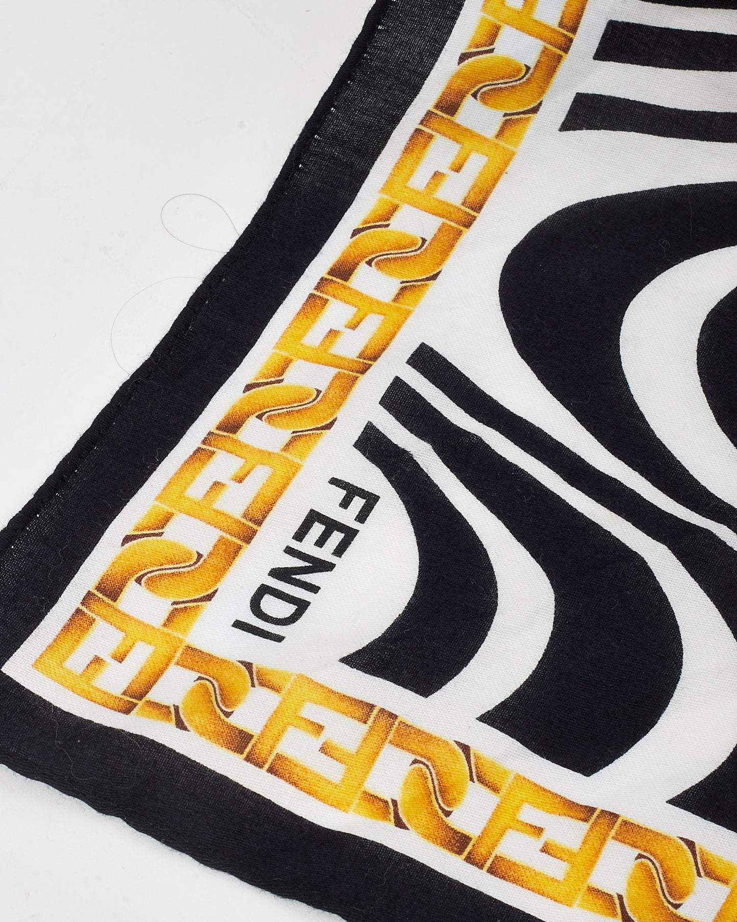 Fendi Black and White Wavy Pattern Chain Border Cotton Square Scarf