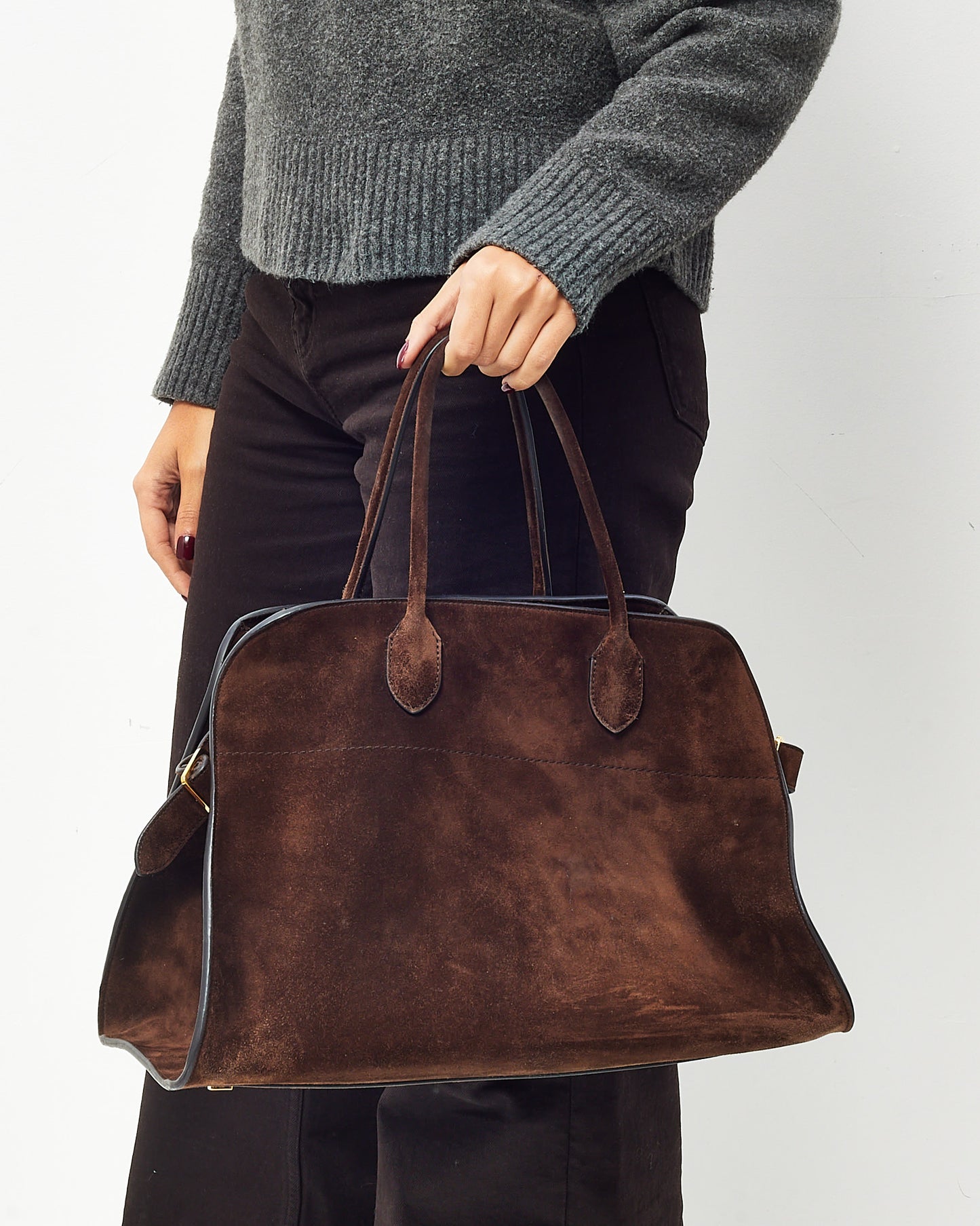The Row Brown Suede Soft Margaux 15 Bag