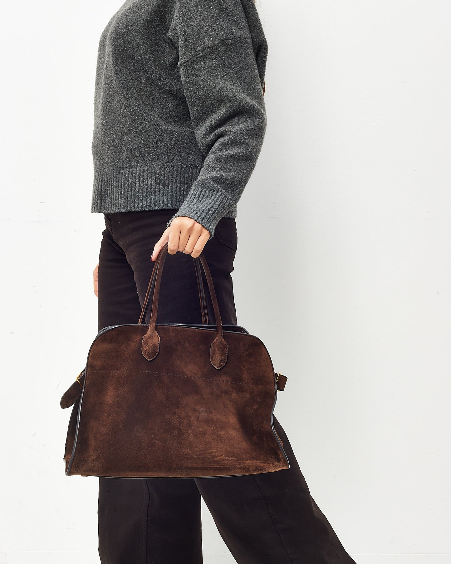 The Row Brown Suede Soft Margaux 15 Bag