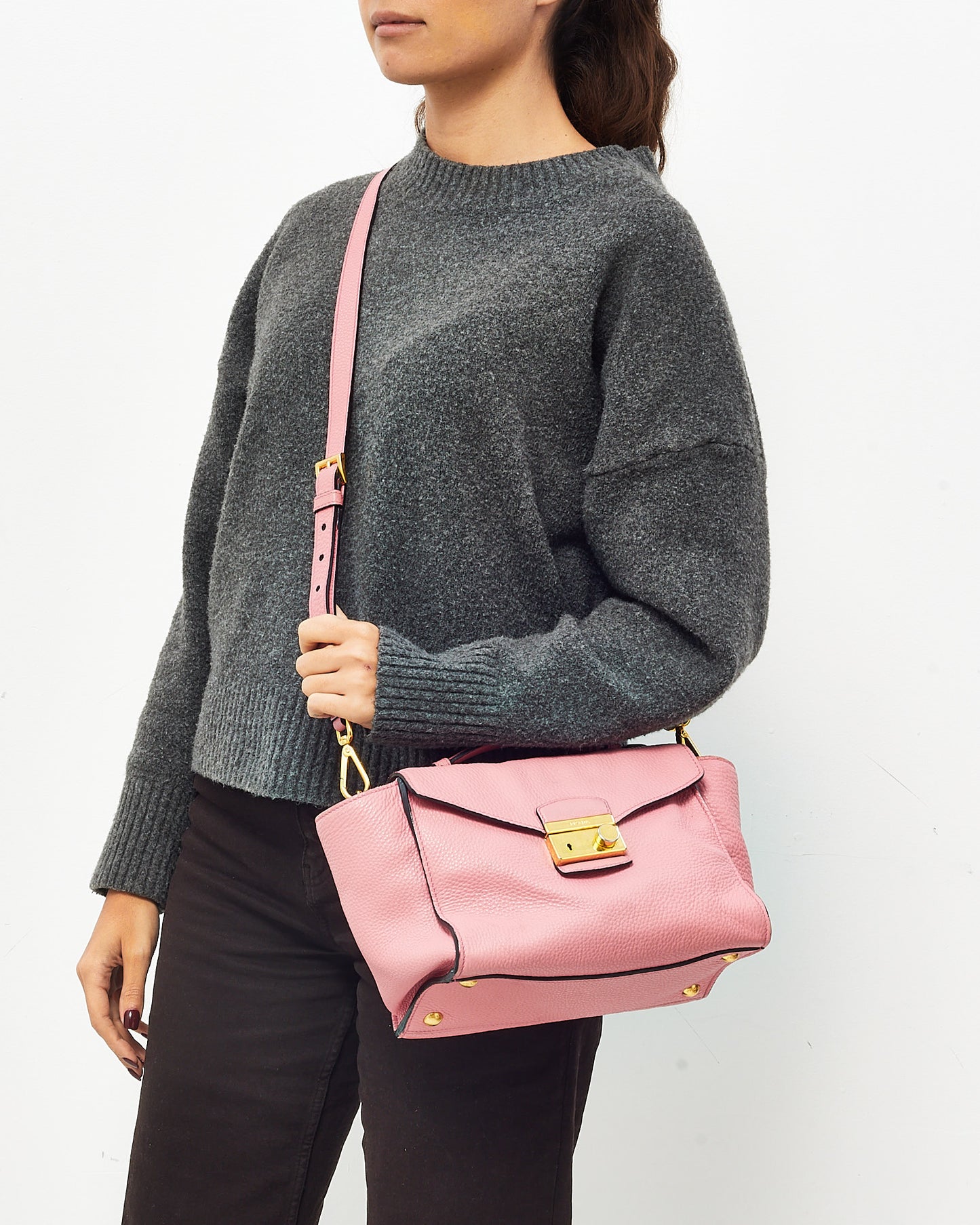 Prada Pink Vitello Daino Leather Gold Lock 2Way Shoulder Bag BT0962