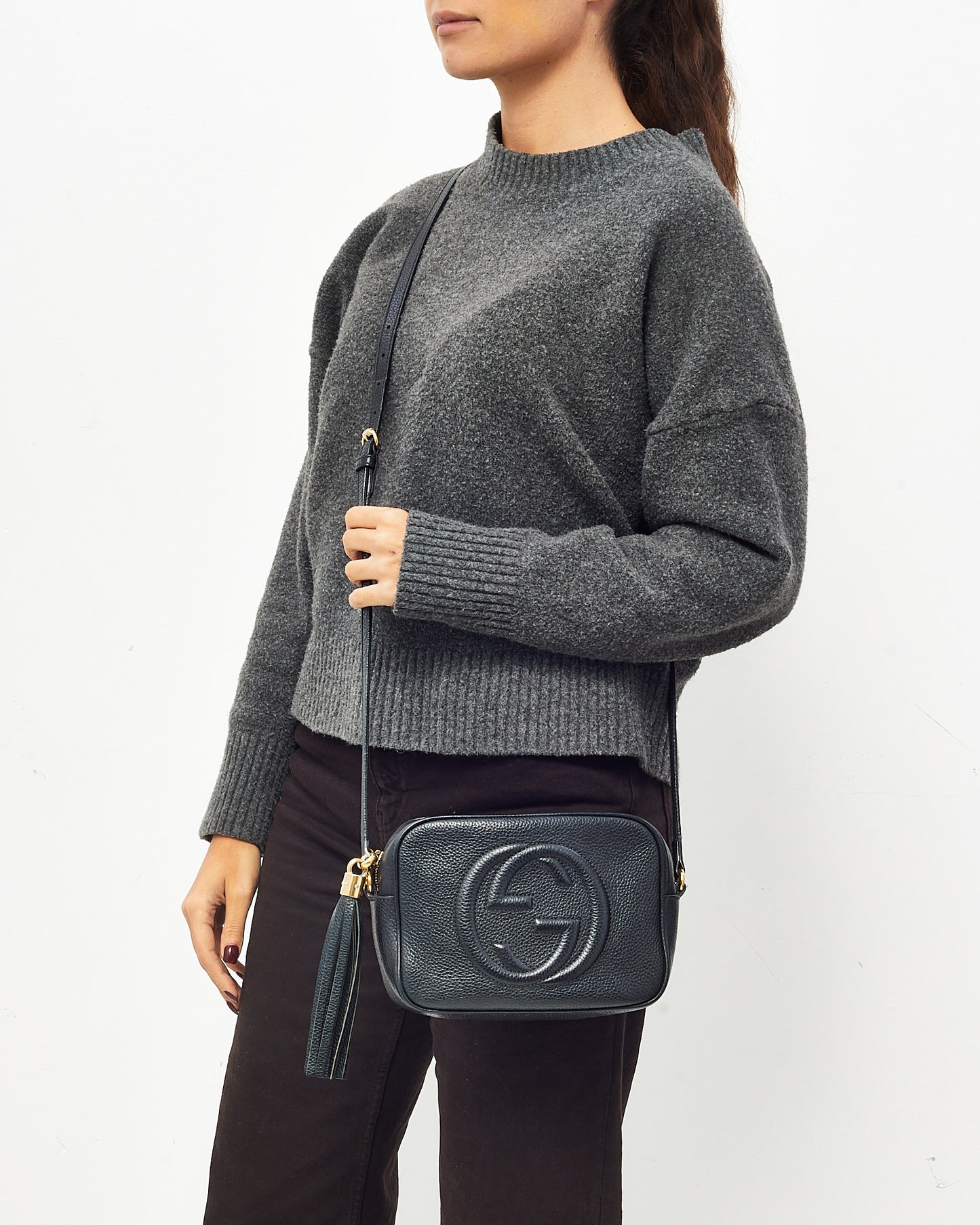 Gucci Black Pebbled Calfskin Leather GG Soho Disco Crossbody Bag