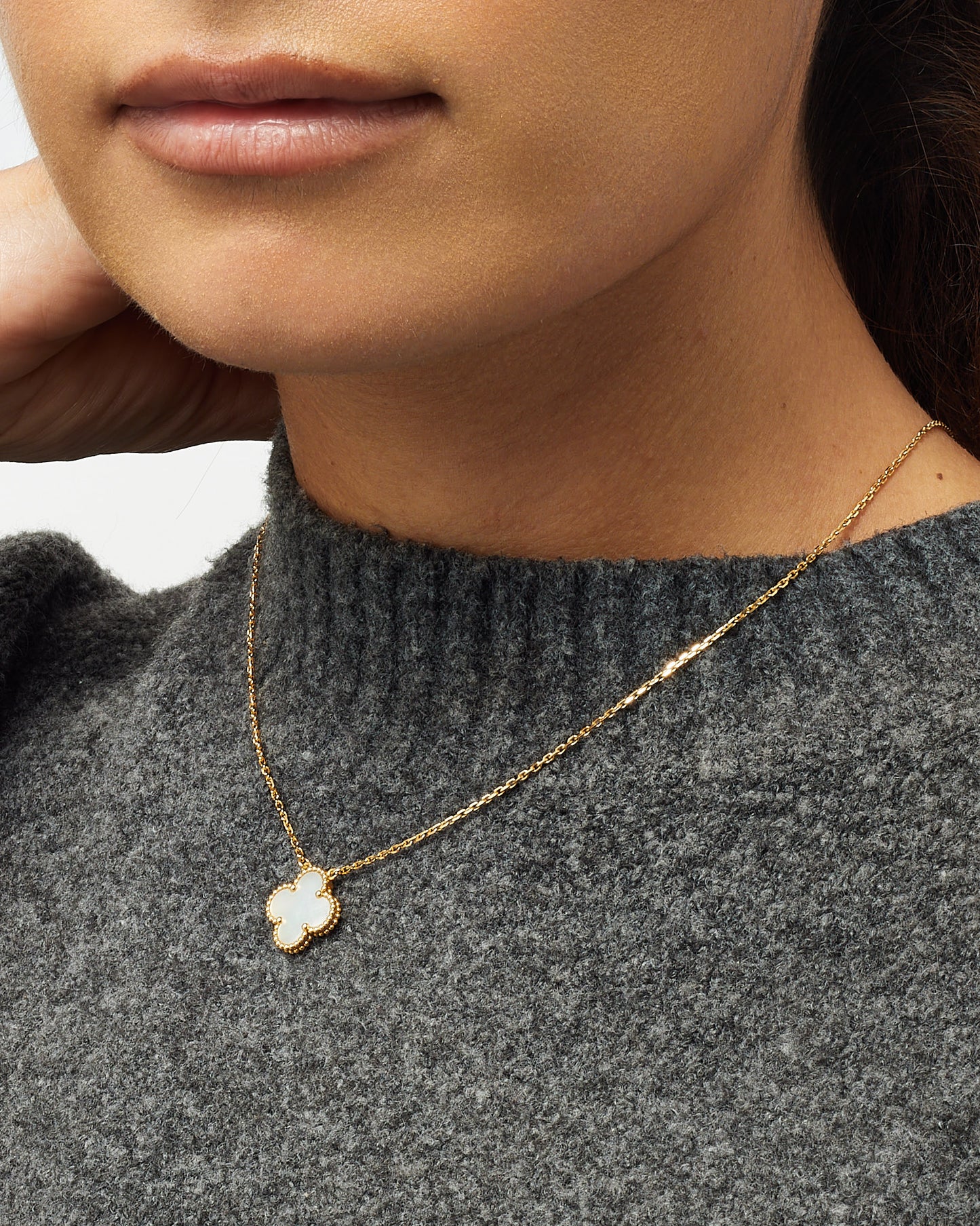 Van Cleef & Arpels 18K Yellow Gold and Mother-of-Pearl Vintage Alhambra Necklace