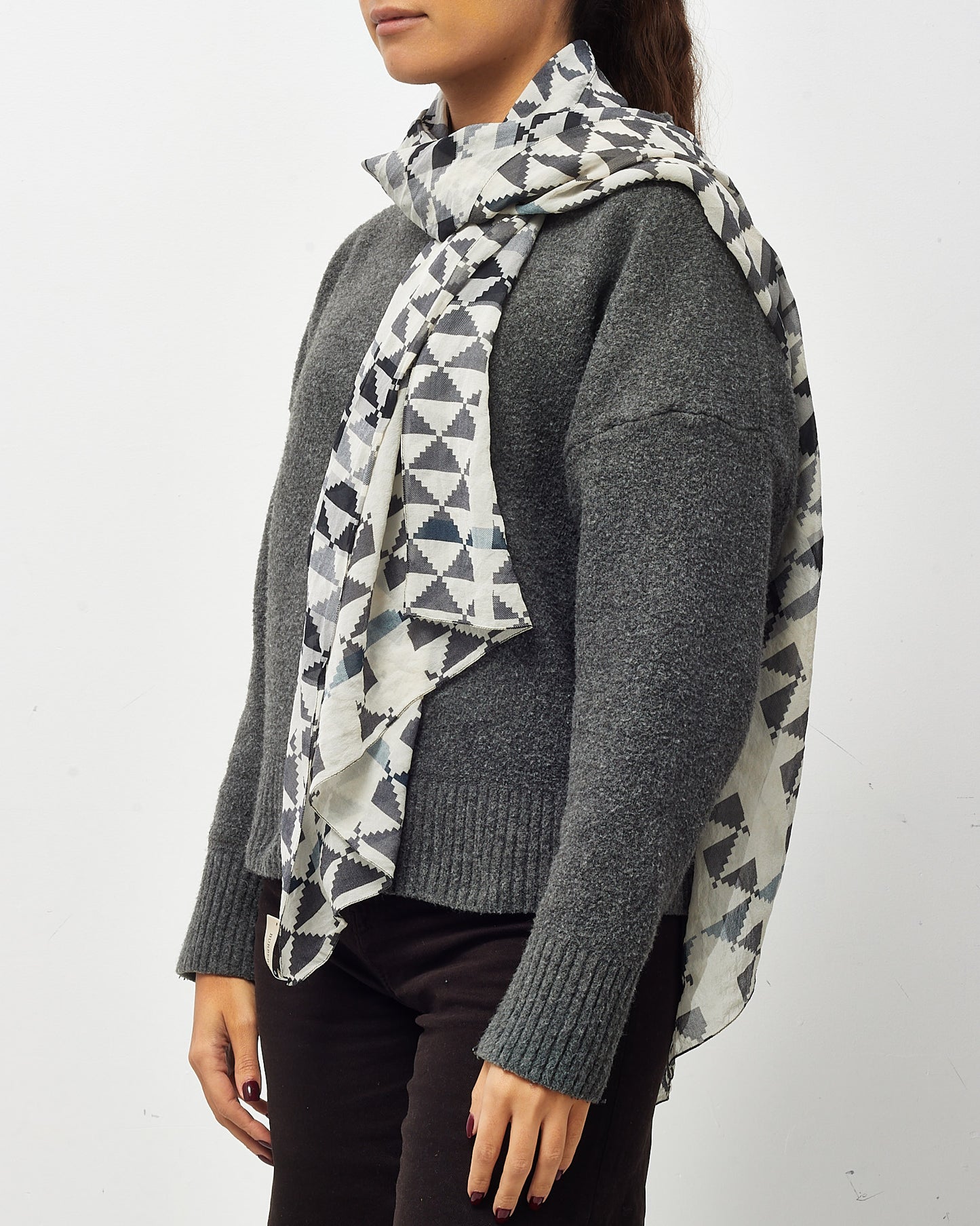 Burberry Black and White Geometric Pattern Silk Blend Scarf