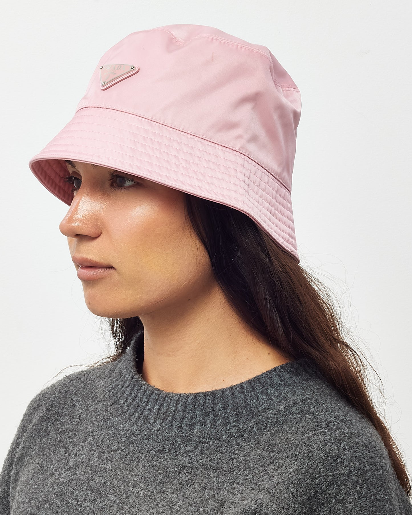 Prada Pink Nylon Logo Bucket Hat - M