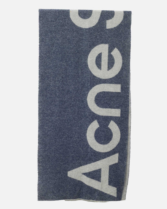 Acne Studios Navy and Grey Wool-Blend Toronty Logo Jacquard Scarf