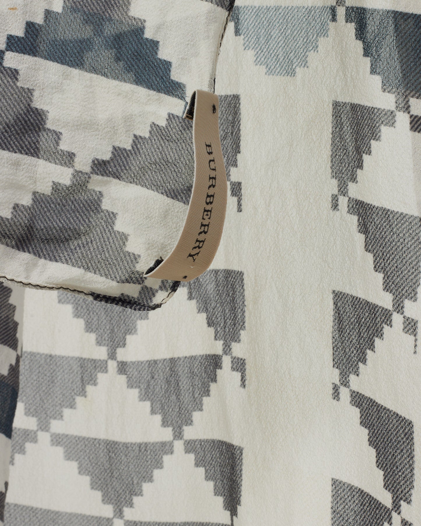 Burberry Black and White Geometric Pattern Silk Blend Scarf