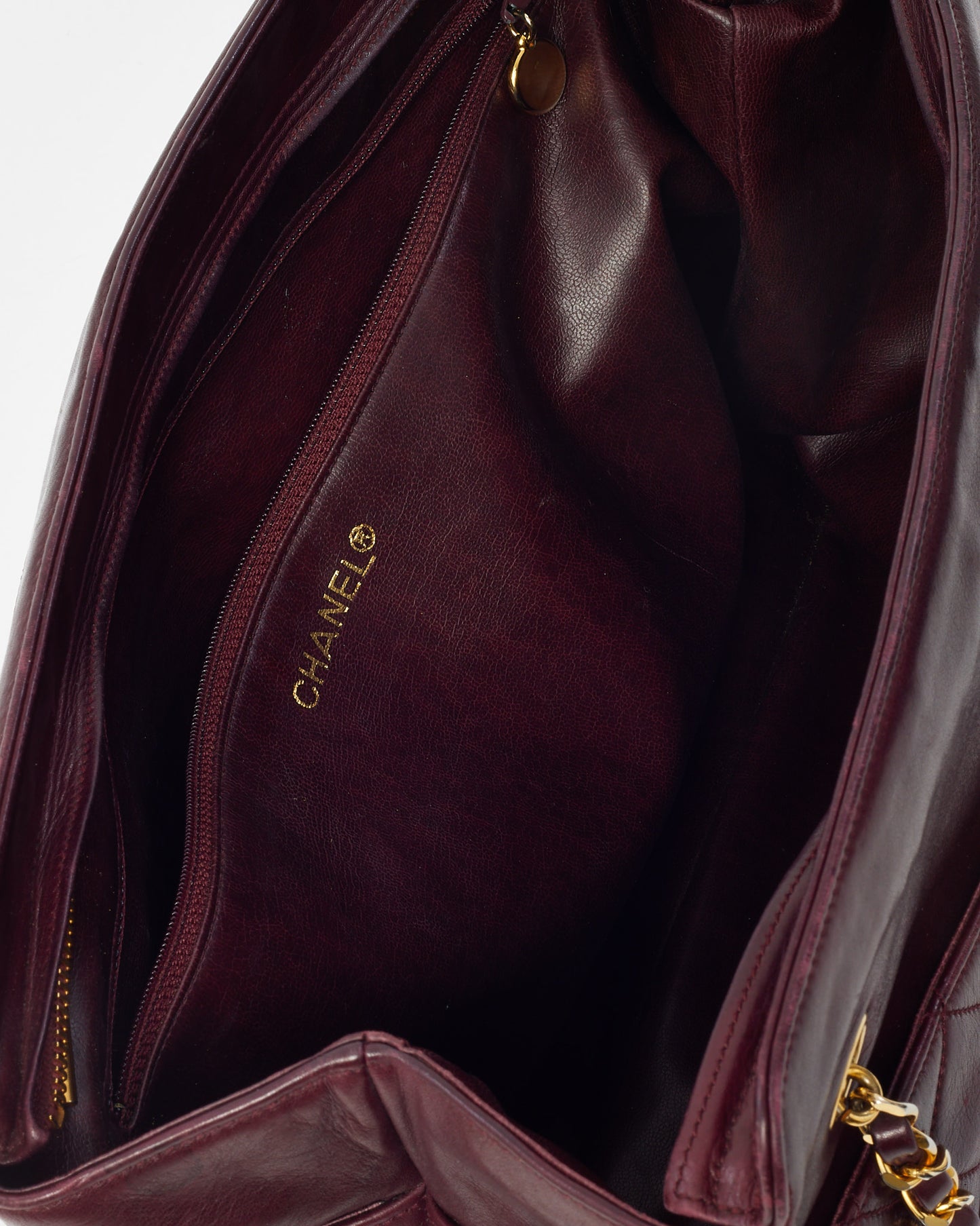 Chanel Vintage Burgundy Quilted Calfskin Leather CC Charm Chain Tote Bag GHW