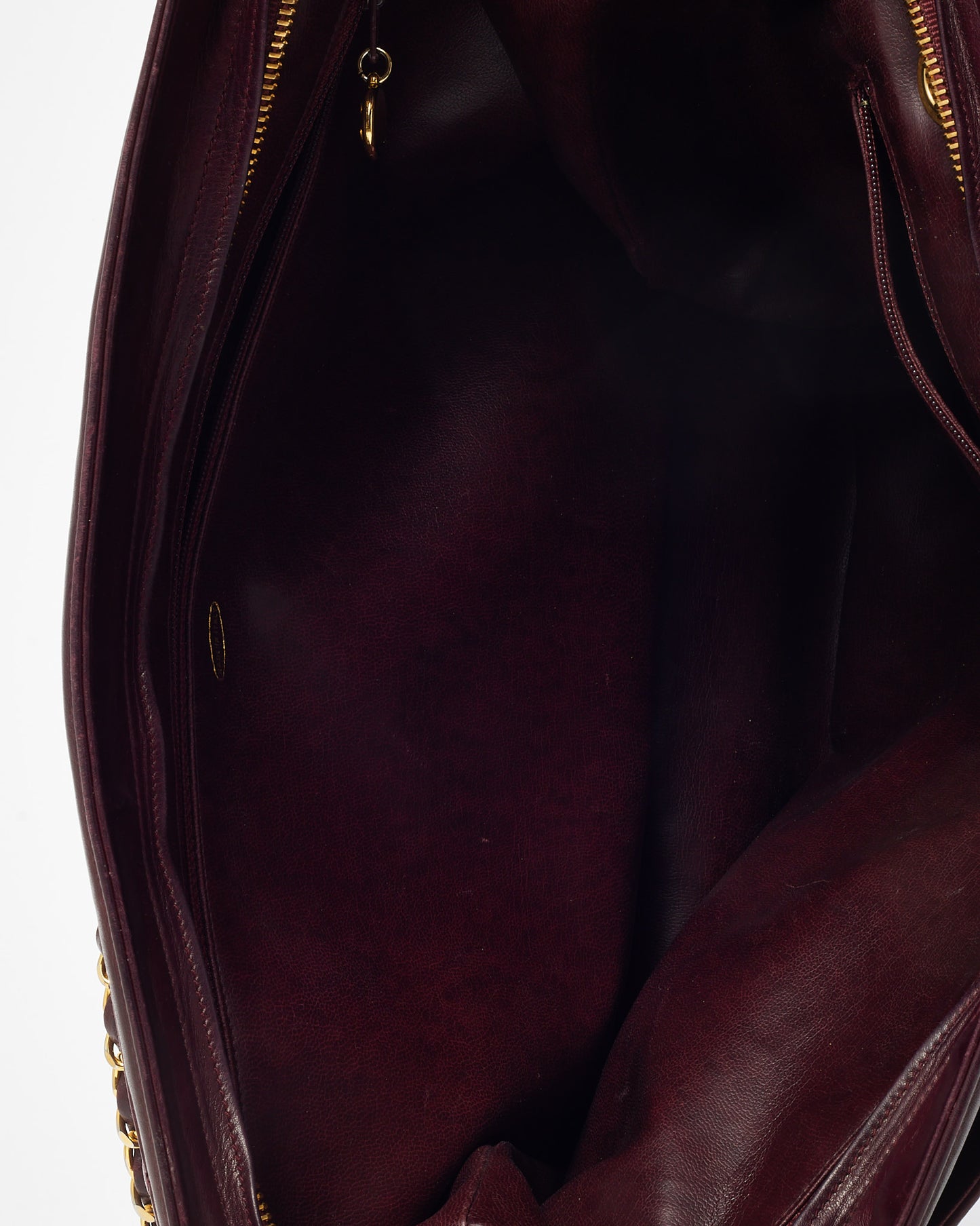 Chanel Vintage Burgundy Quilted Calfskin Leather CC Charm Chain Tote Bag GHW