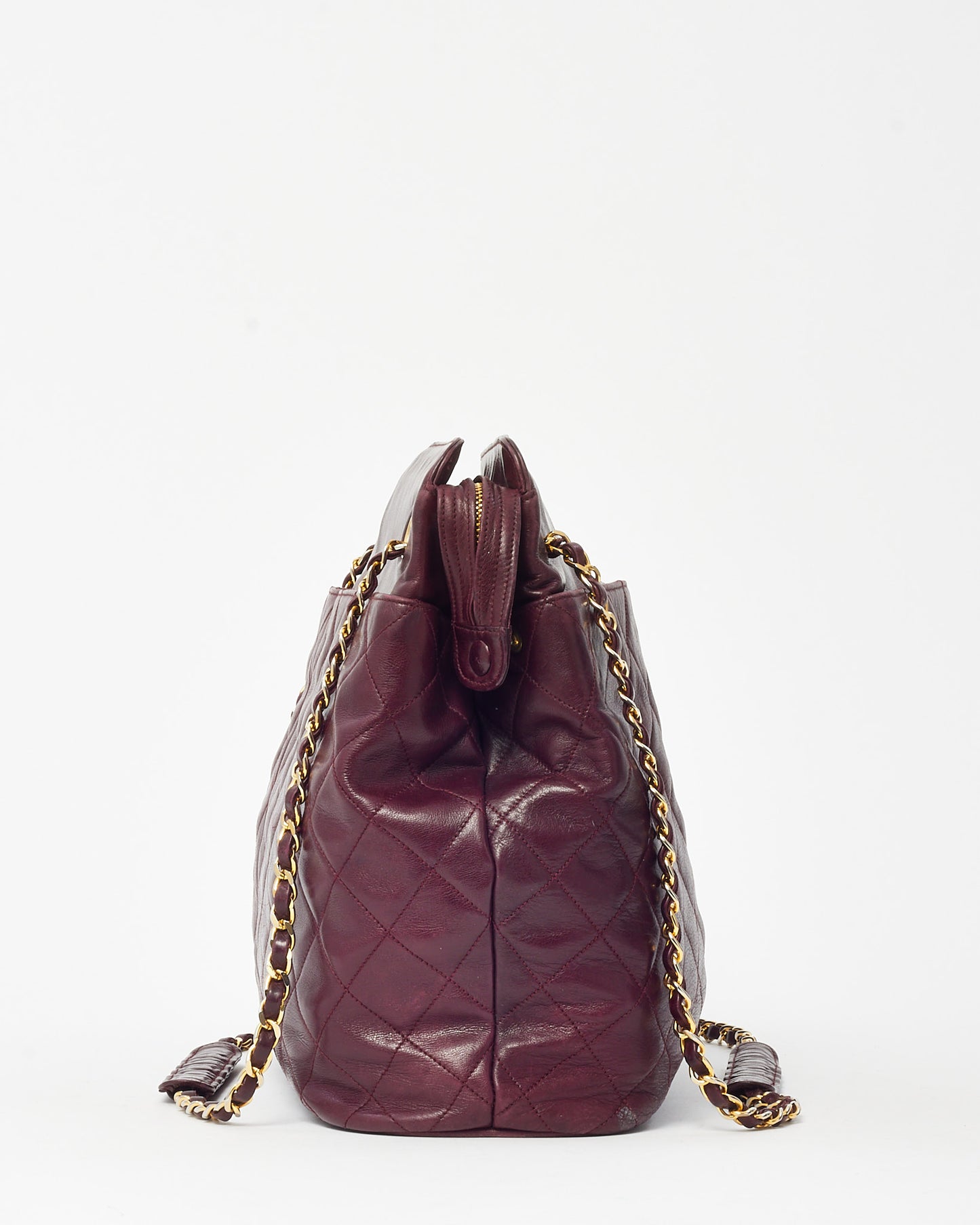 Chanel Vintage Burgundy Quilted Calfskin Leather CC Charm Chain Tote Bag GHW