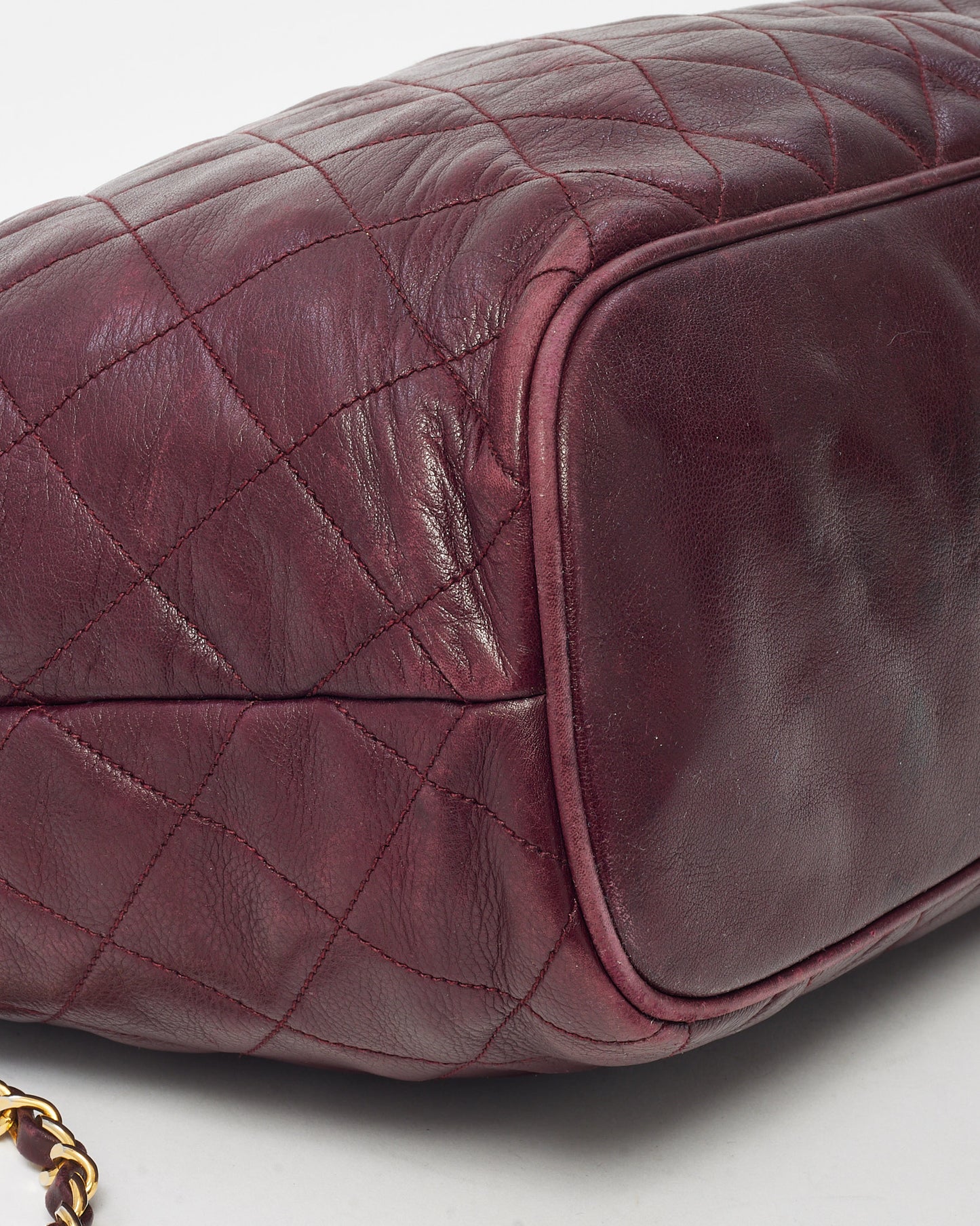 Chanel Vintage Burgundy Quilted Calfskin Leather CC Charm Chain Tote Bag GHW