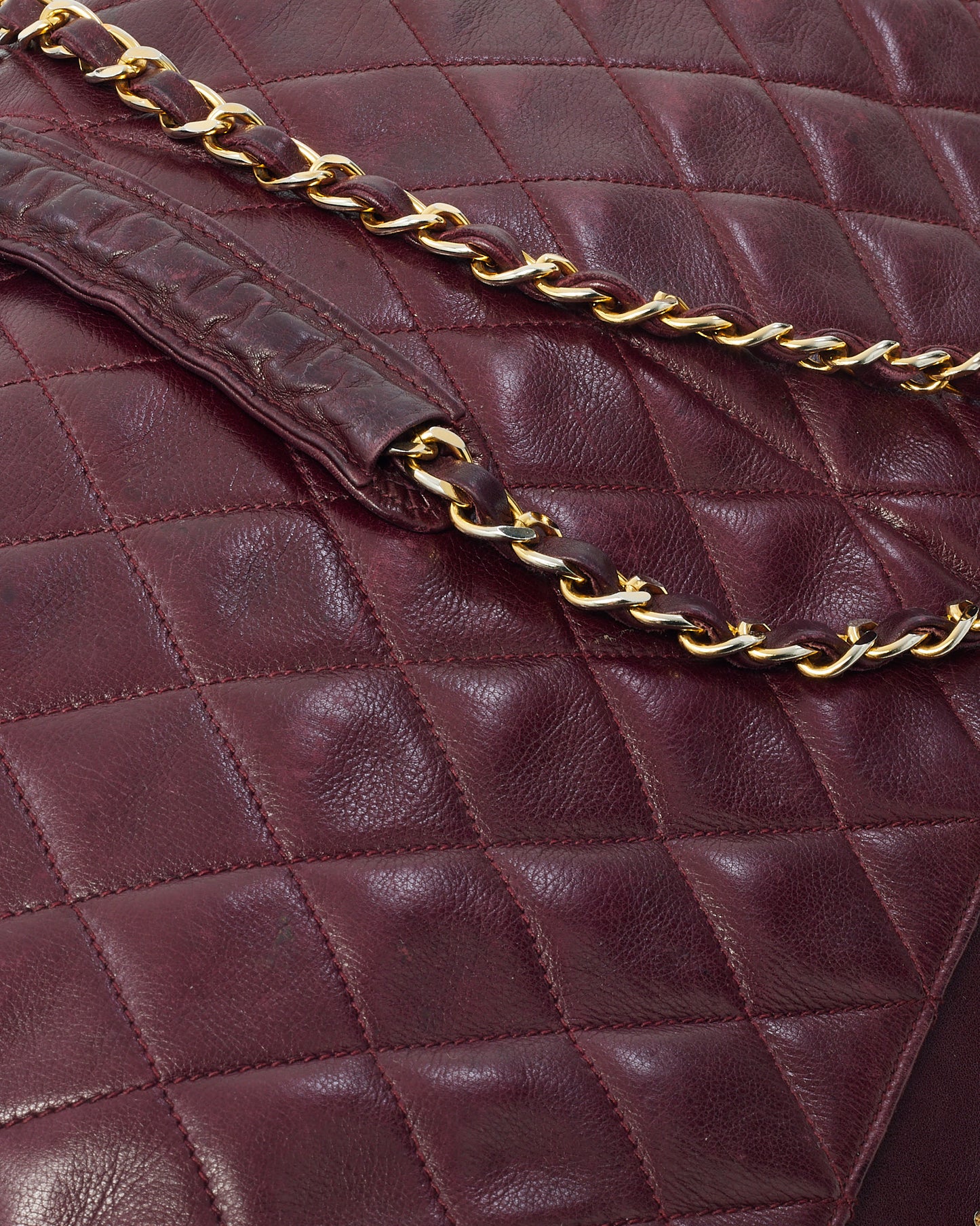 Chanel Vintage Burgundy Quilted Calfskin Leather CC Charm Chain Tote Bag GHW