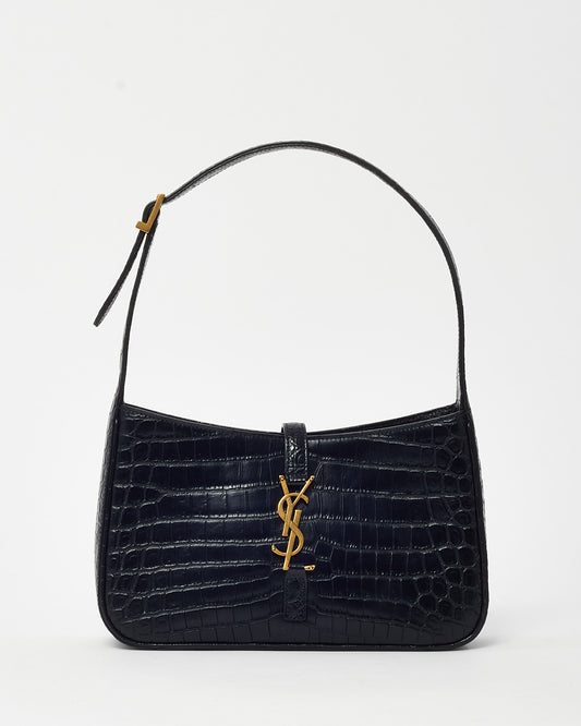 Saint Laurent Black Leather Croc Embossed 5 À 7 Shoulder Bag