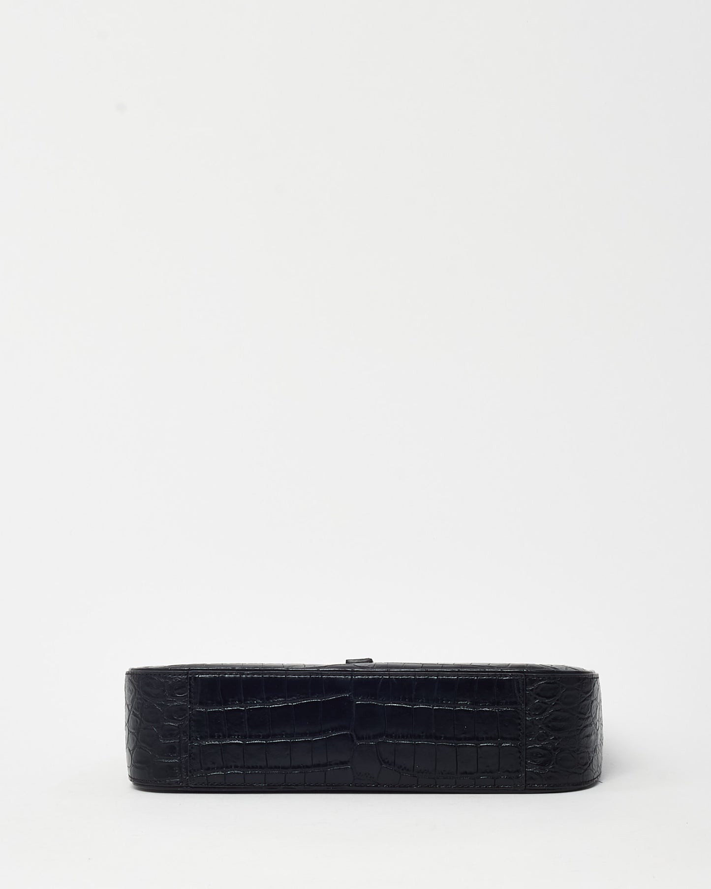 Saint Laurent Black Leather Croc Embossed 5 À 7 Shoulder Bag