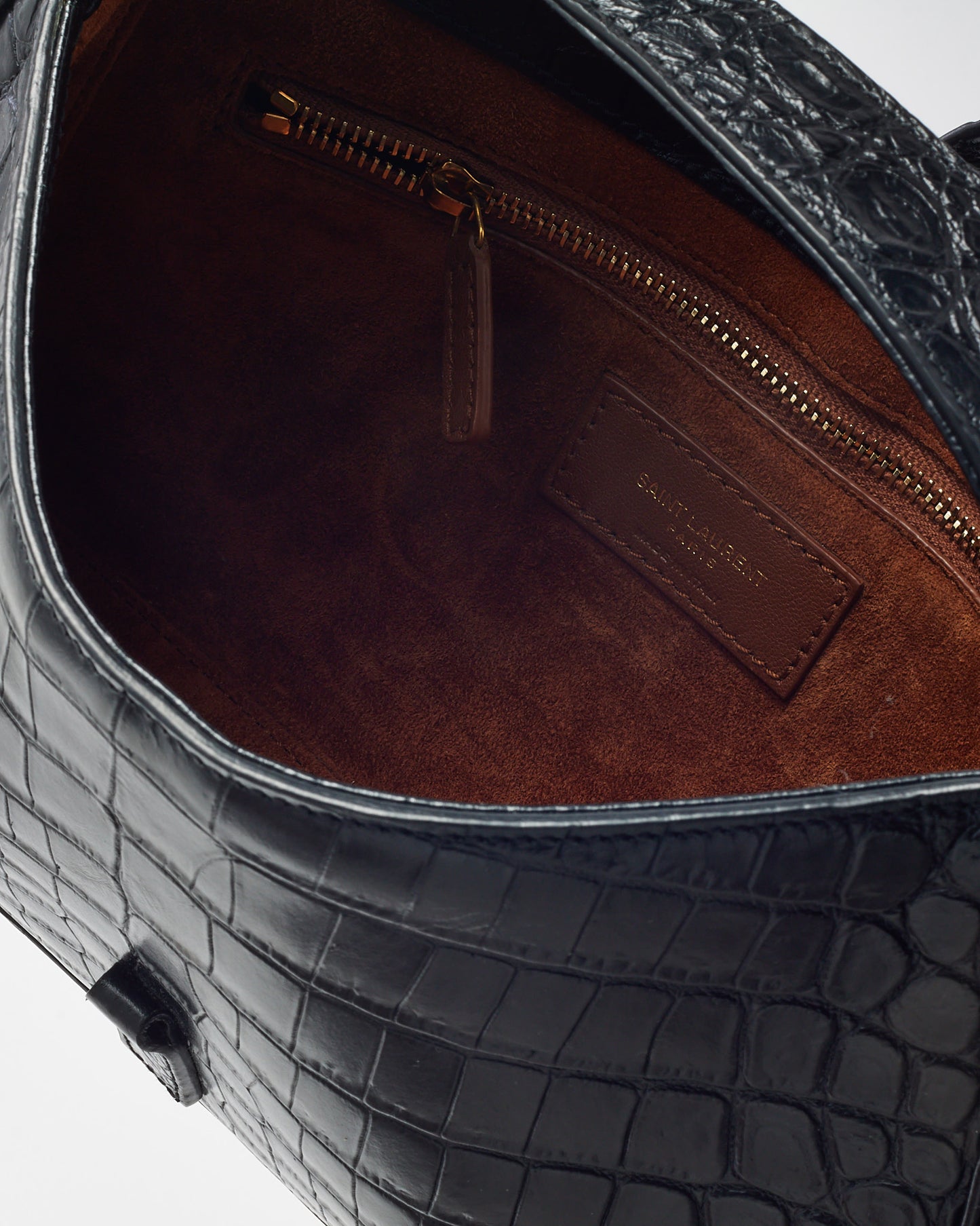 Saint Laurent Black Leather Croc Embossed 5 À 7 Shoulder Bag