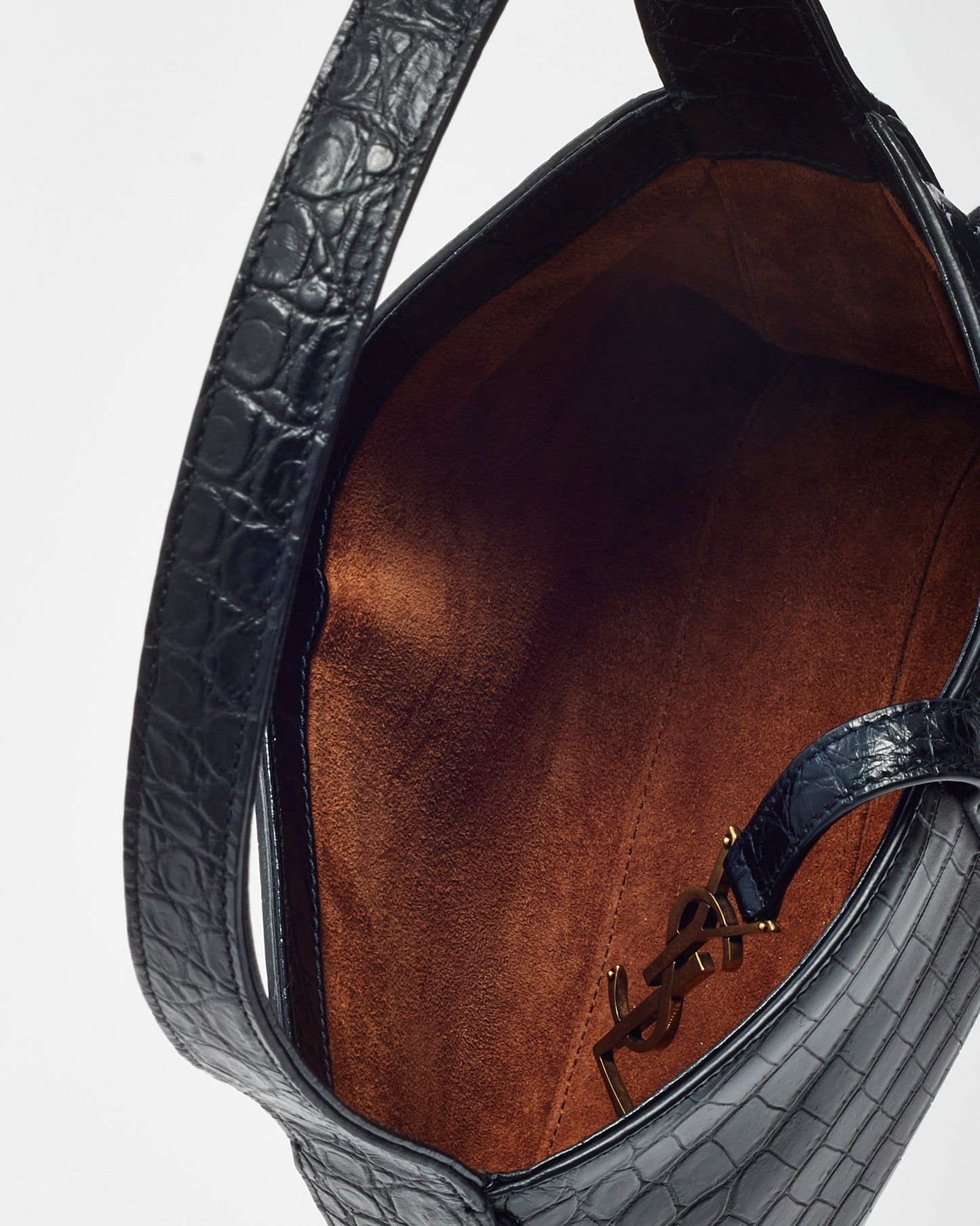 Saint Laurent Black Leather Croc Embossed 5 À 7 Shoulder Bag