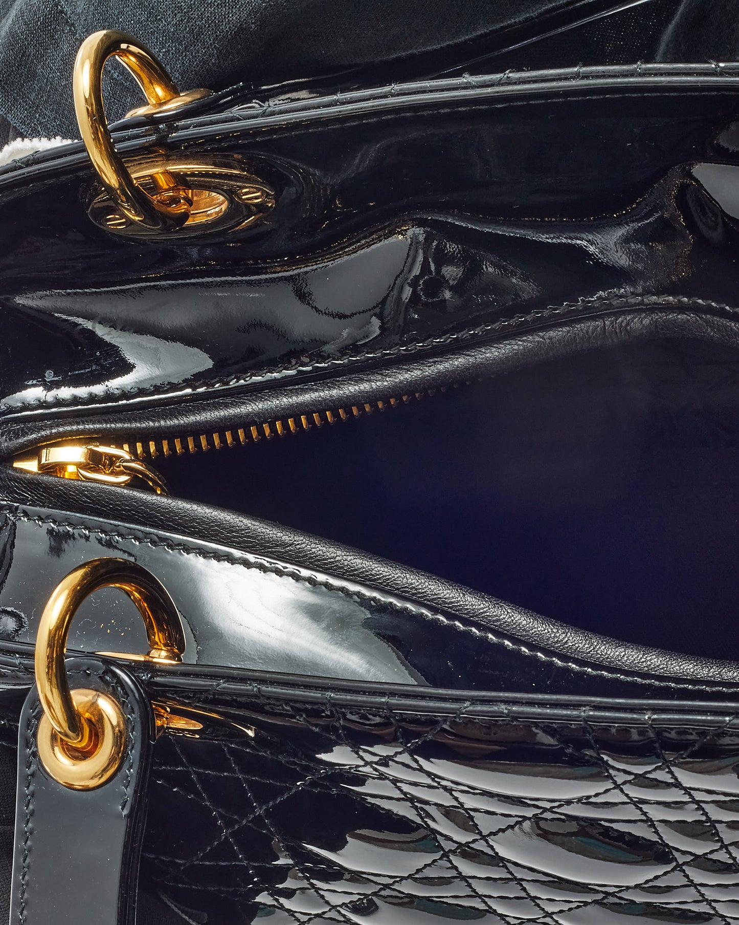 Dior Black Patent Leather Medium Lady Dior Bag GHW