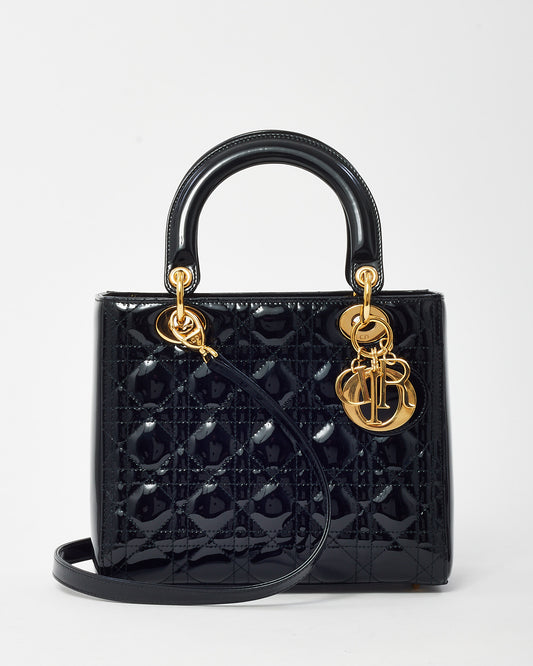 Dior Black Patent Leather Medium Lady Dior Bag GHW