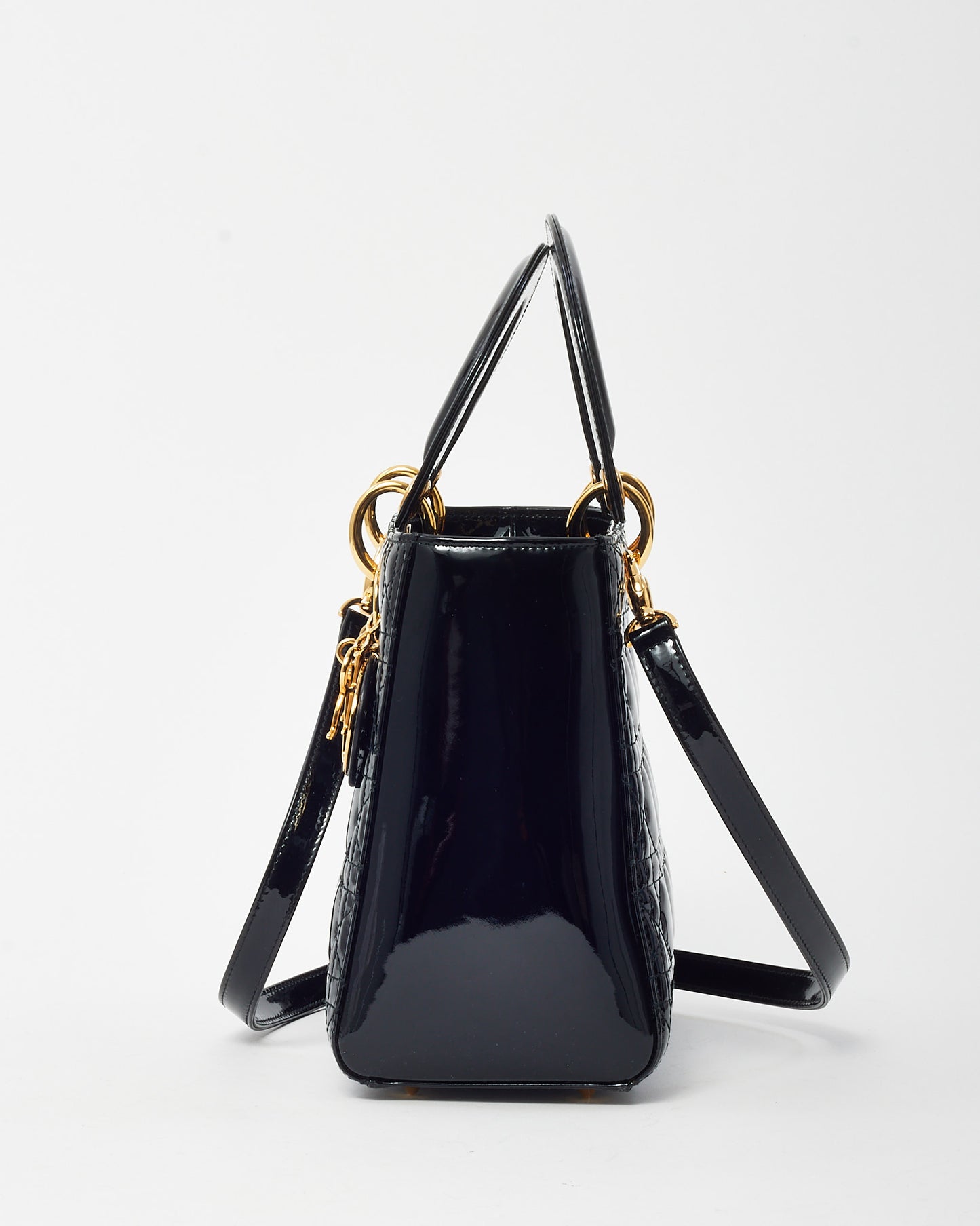 Dior Black Patent Leather Medium Lady Dior Bag GHW