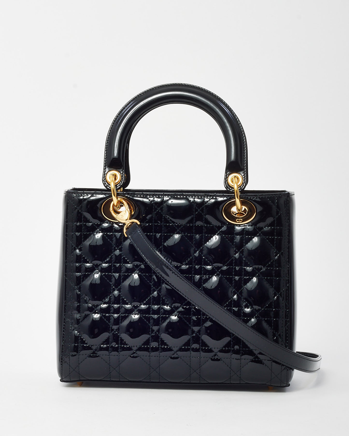 Dior Black Patent Leather Medium Lady Dior Bag GHW