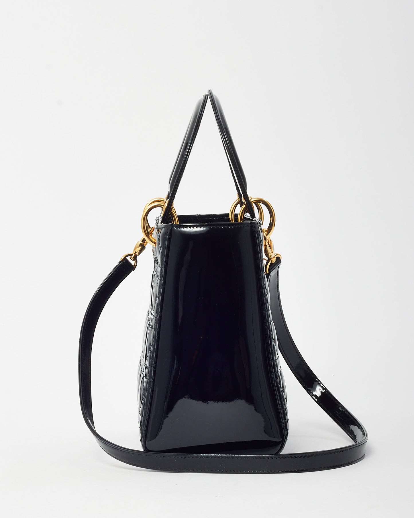 Dior Black Patent Leather Medium Lady Dior Bag GHW