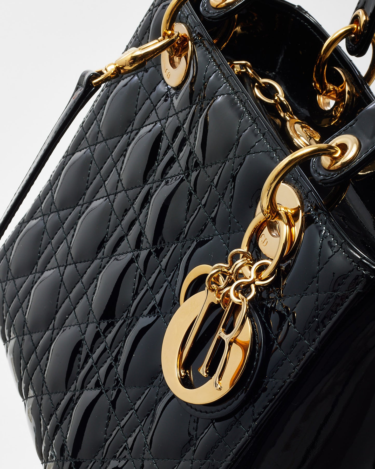 Dior Black Patent Leather Medium Lady Dior Bag GHW