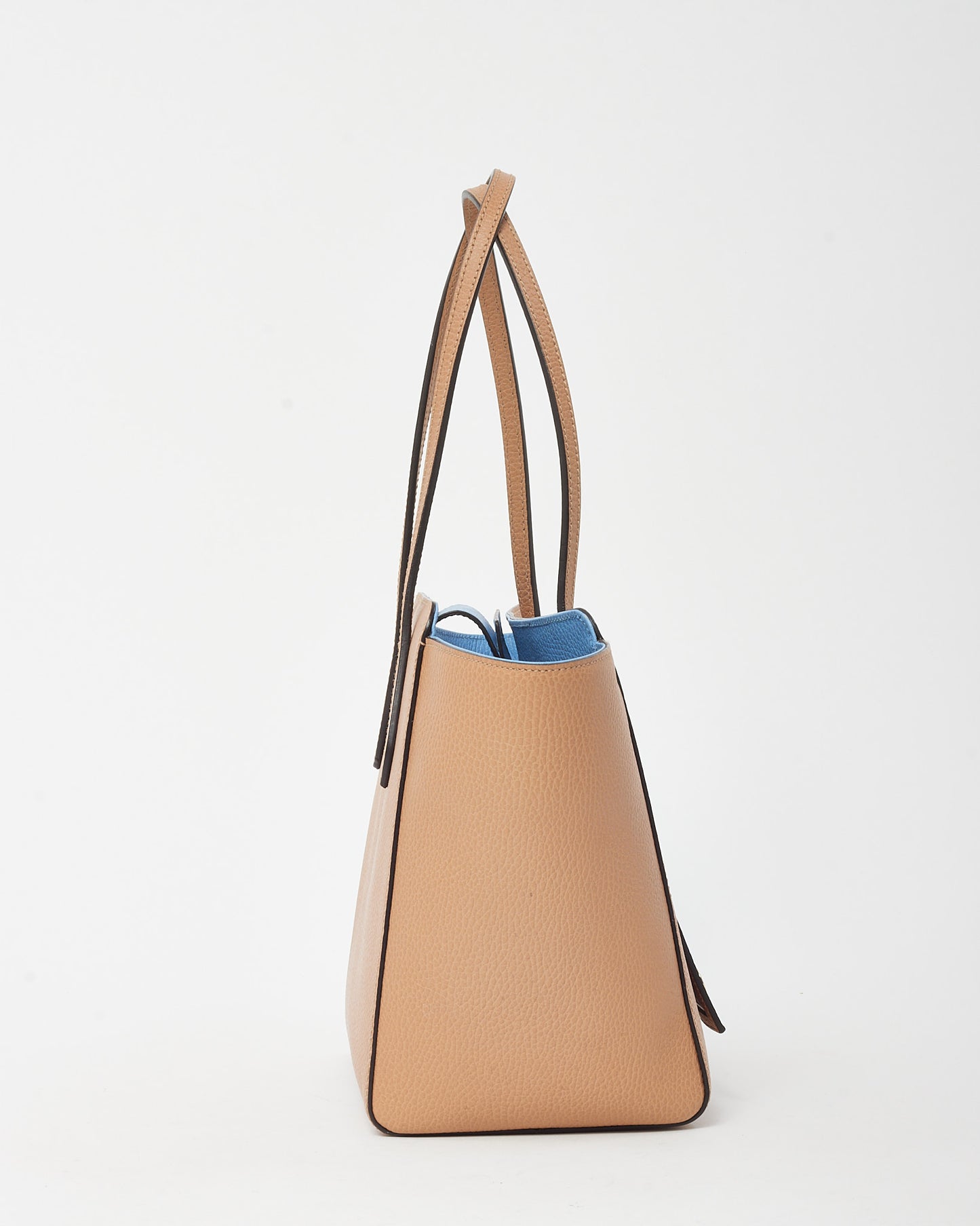 Gucci Beige with Blue Trim Pebbled Leather Medium Swing Tote