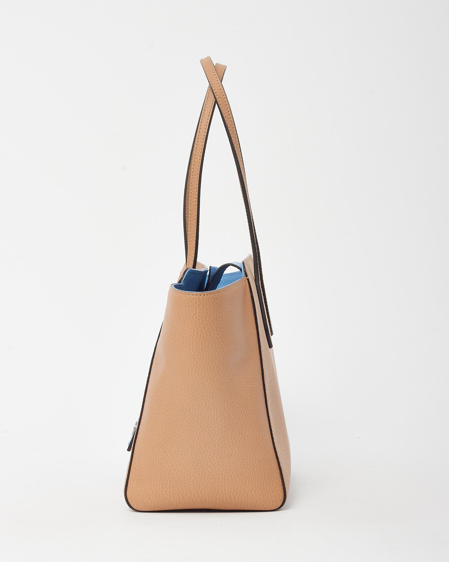 Gucci Beige with Blue Trim Pebbled Leather Medium Swing Tote