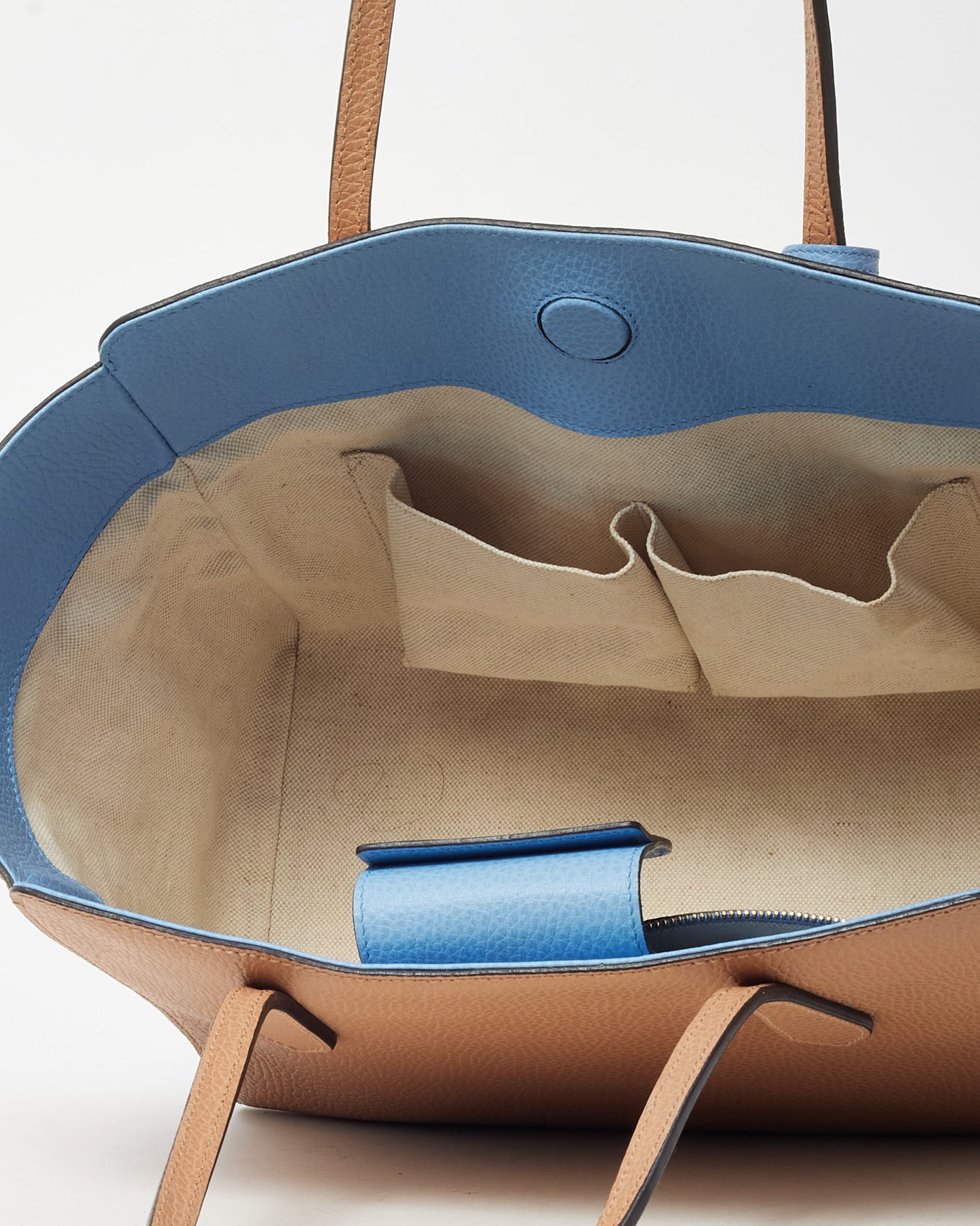 Gucci Beige with Blue Trim Pebbled Leather Medium Swing Tote