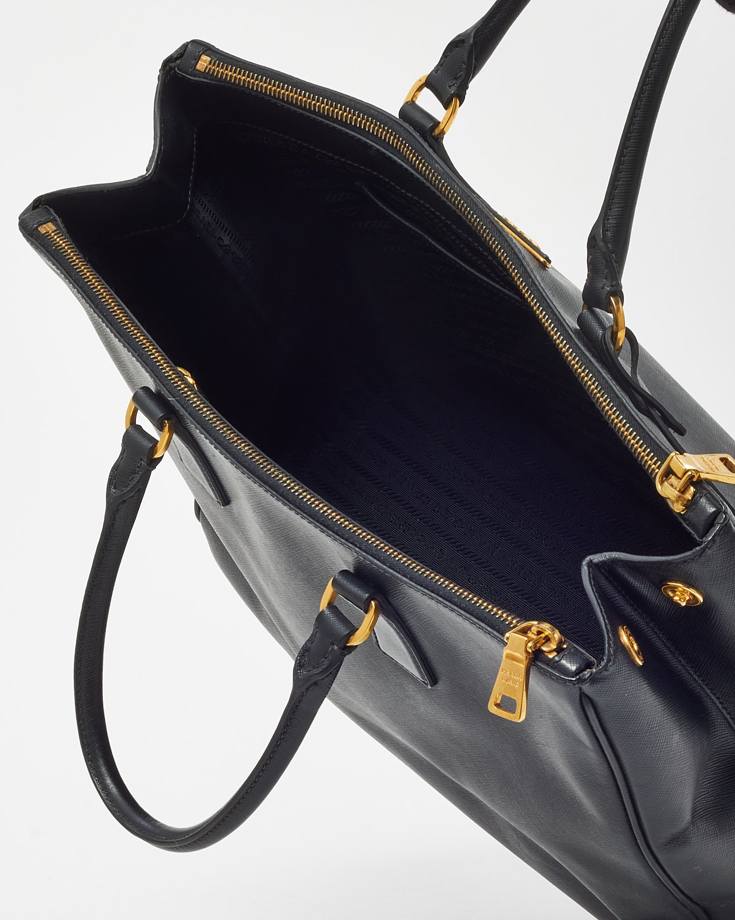 Prada Black Saffiano Leather Large Double Zip Galleria Tote Bag