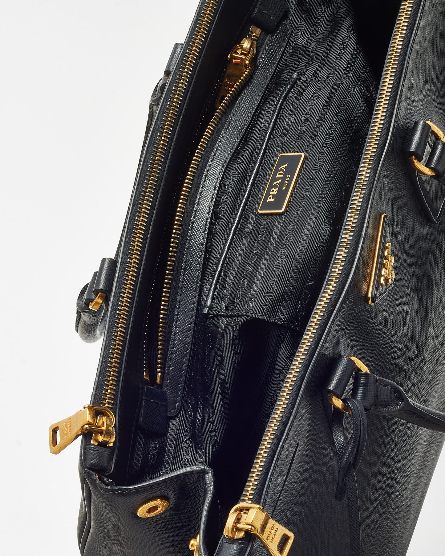 Prada Black Saffiano Leather Large Double Zip Galleria Tote Bag