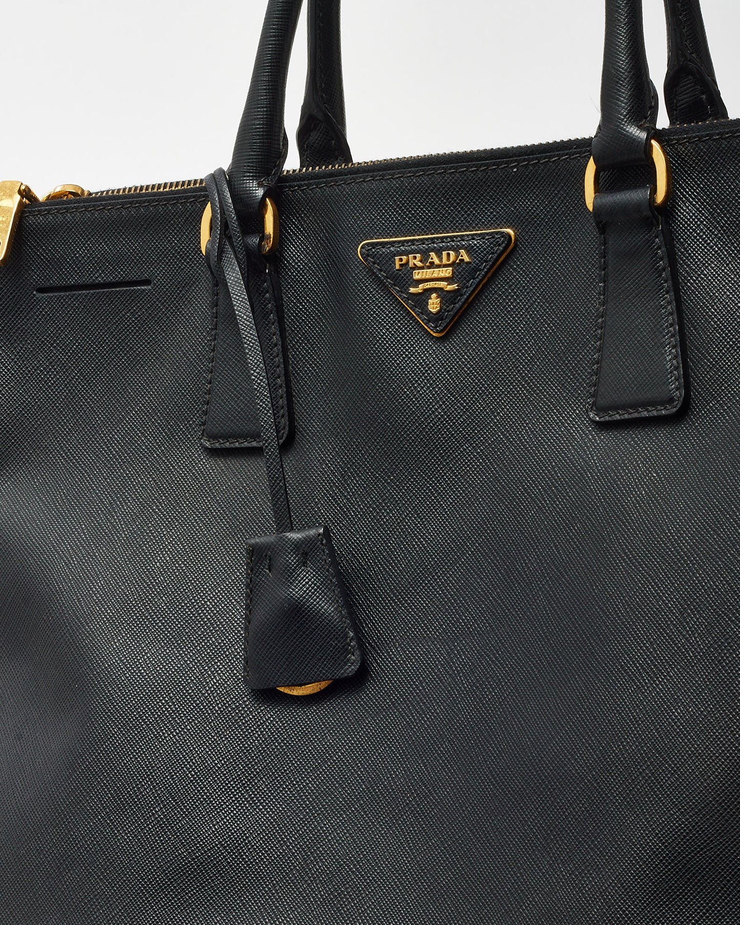 Prada Black Saffiano Leather Large Double Zip Galleria Tote Bag