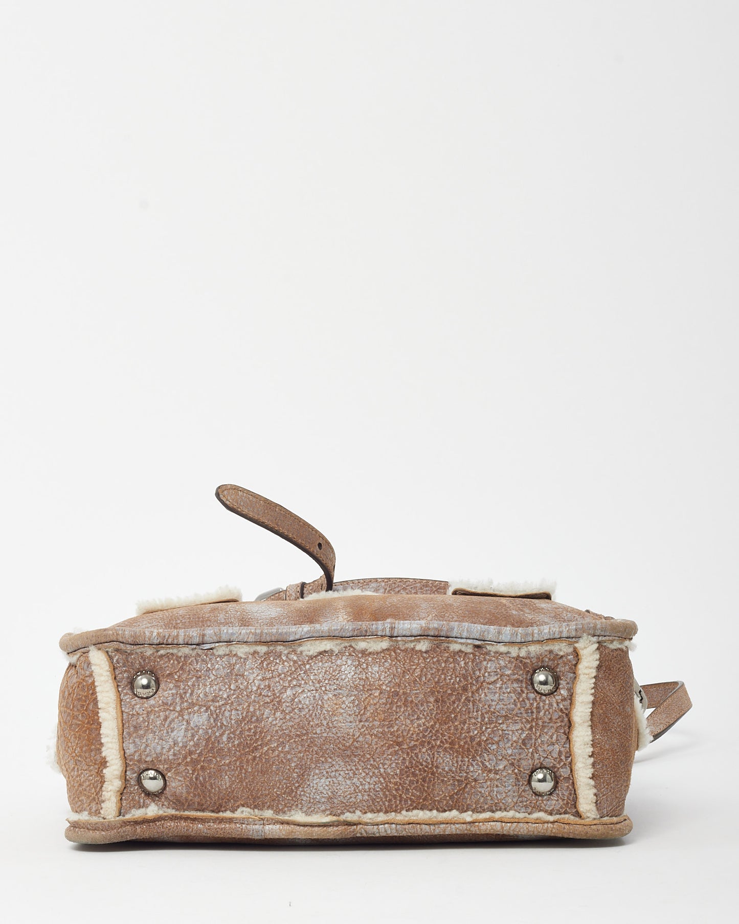 Prada Brown Suede and Shearling Buckle 2way Top Handle Bag with Strap