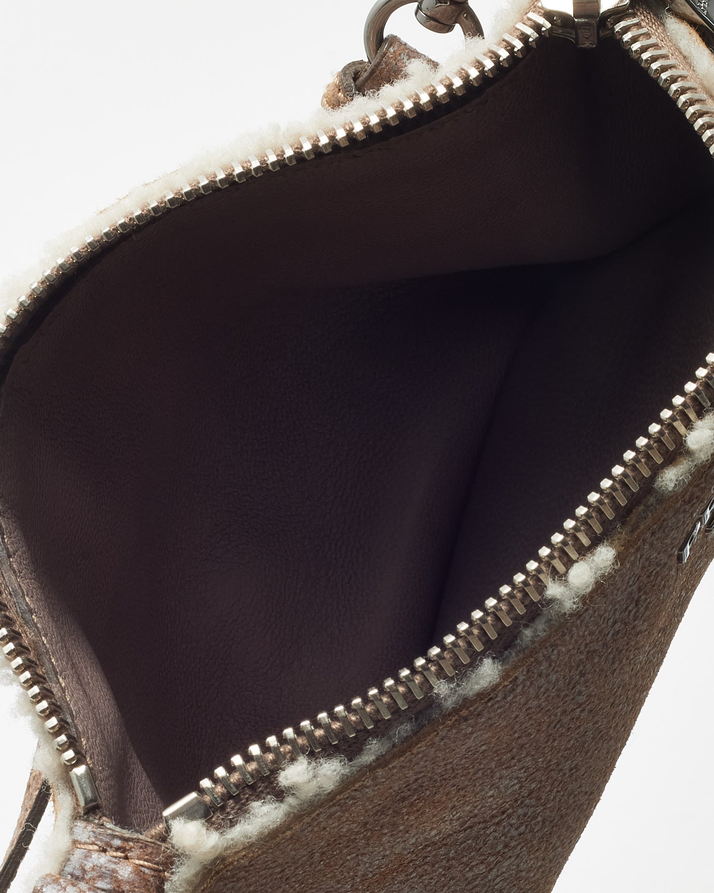 Prada Brown Suede and Shearling Pochette Shoulder Bag