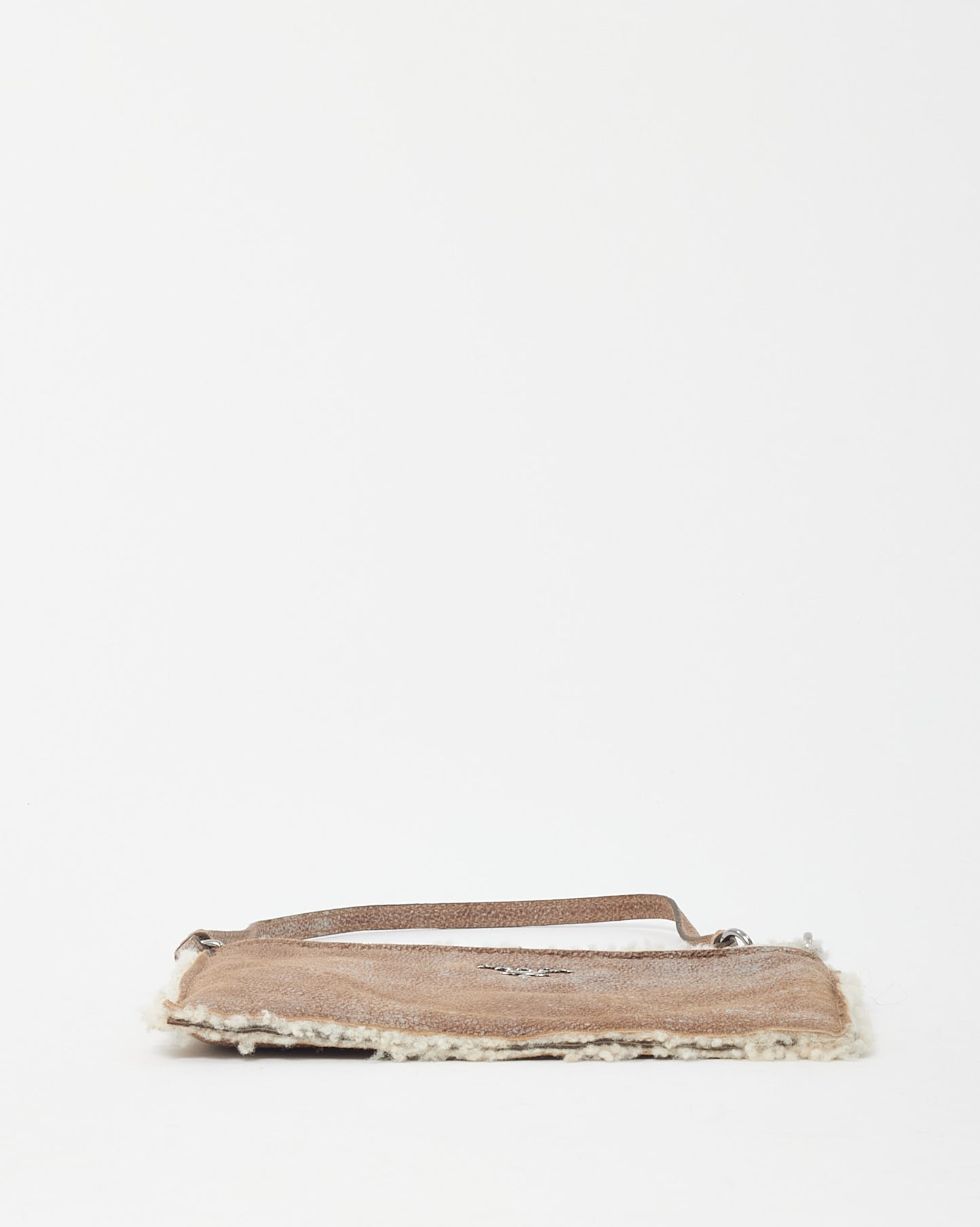 Prada Brown Suede and Shearling Pochette Shoulder Bag