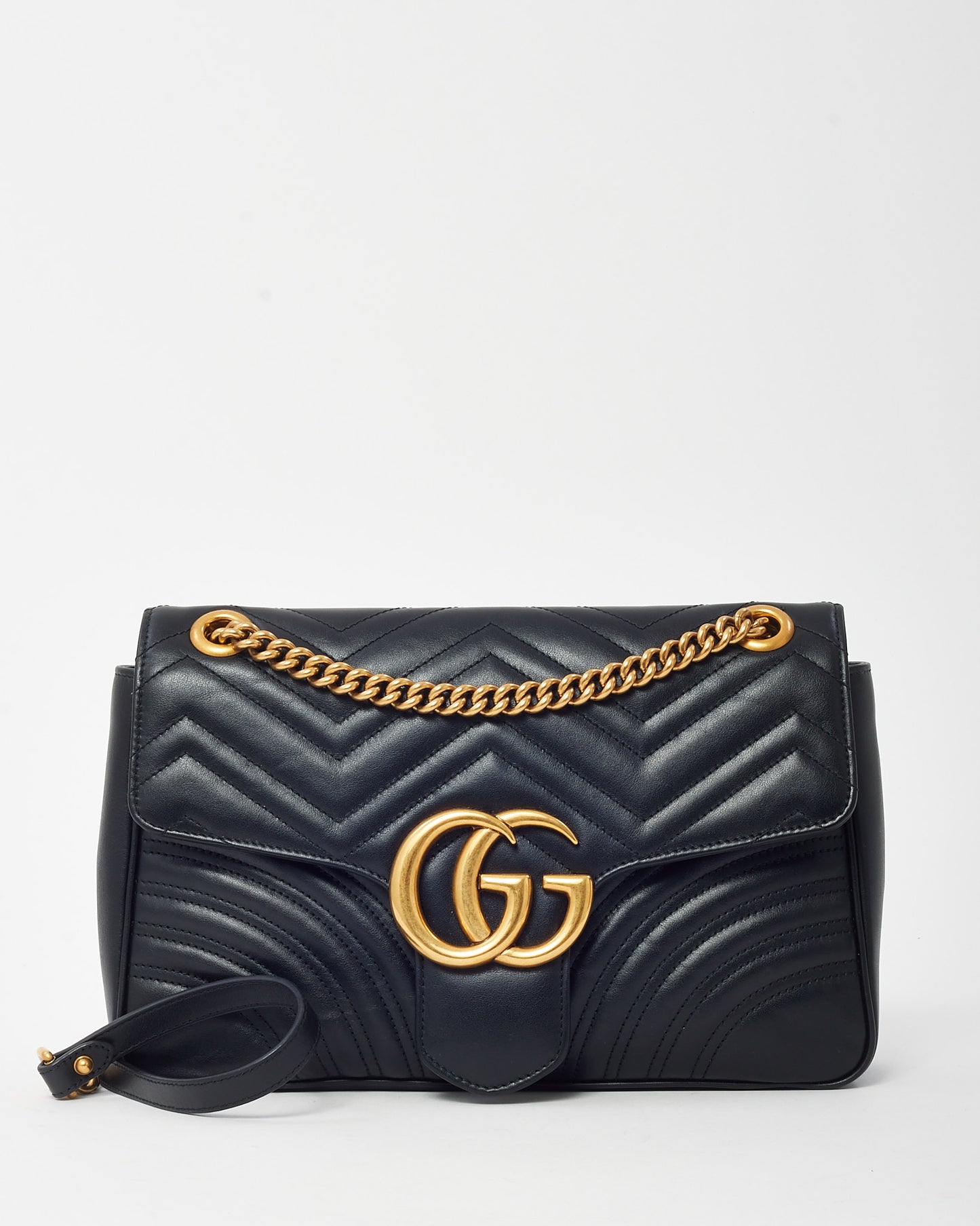 Gucci Black Matelassé Leather Medium GG Marmont Shoulder Bag