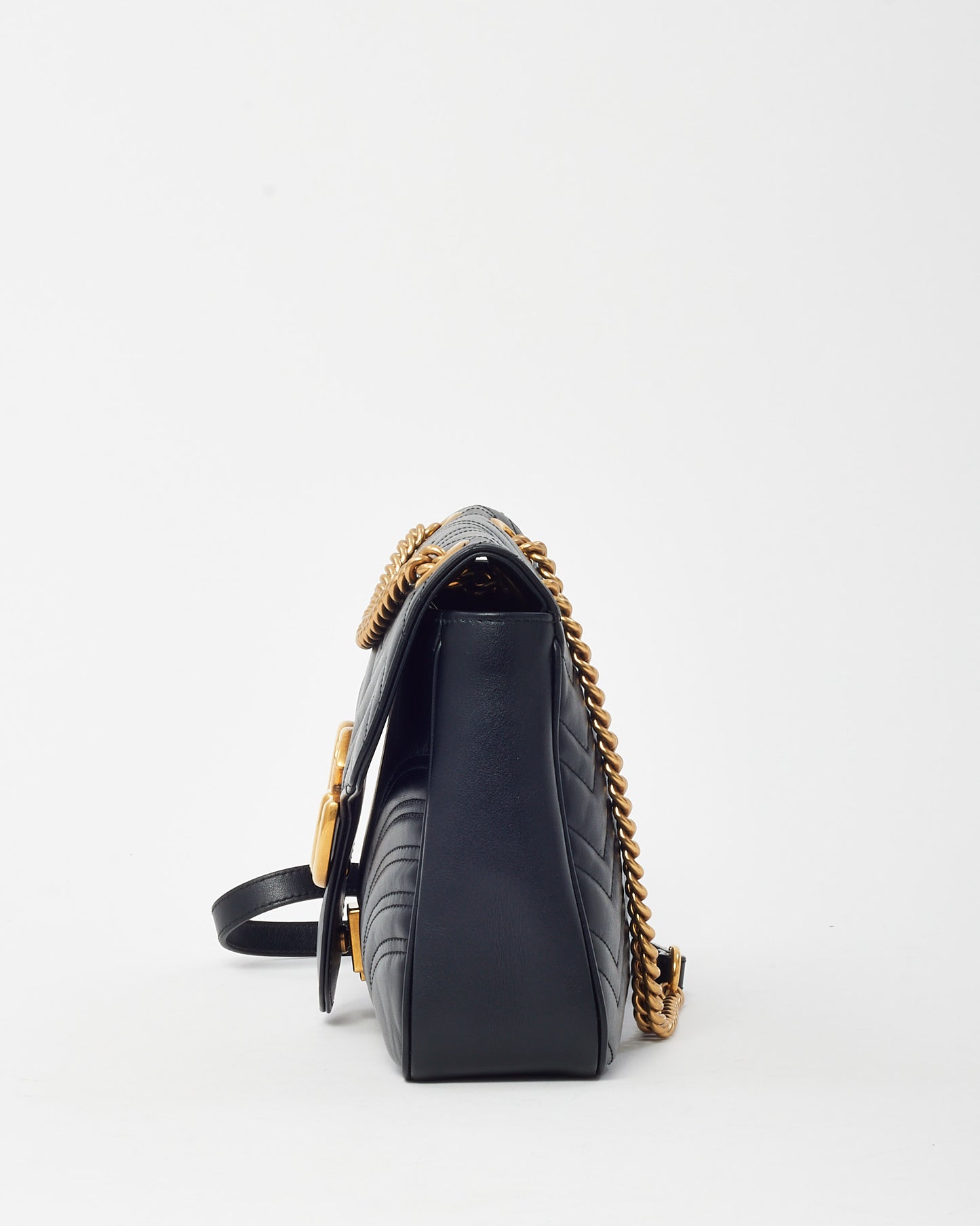 Gucci Black Matelassé Leather Medium GG Marmont Shoulder Bag